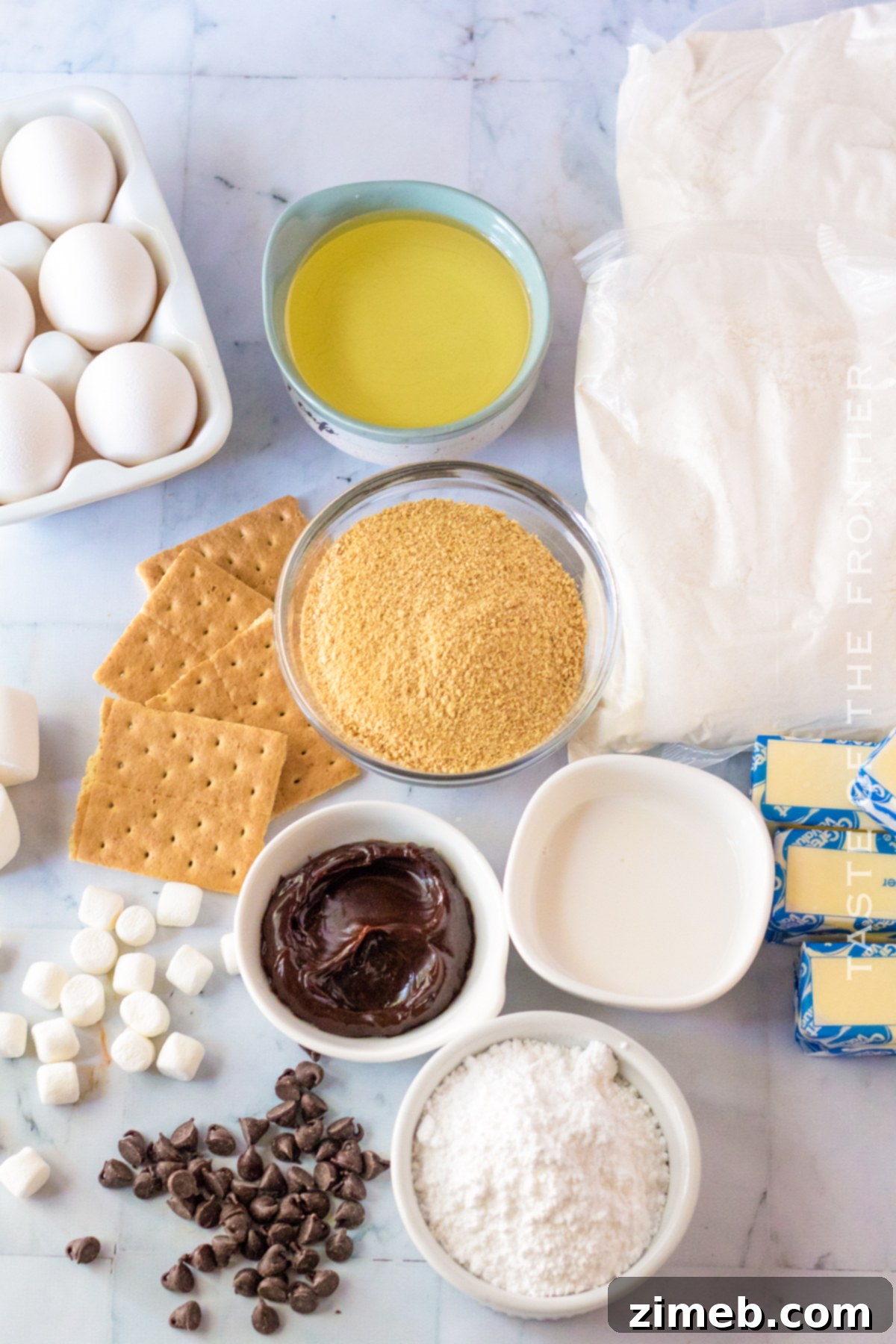 S'mores Cake 5 Ingredients laid out for making S'mores Cake