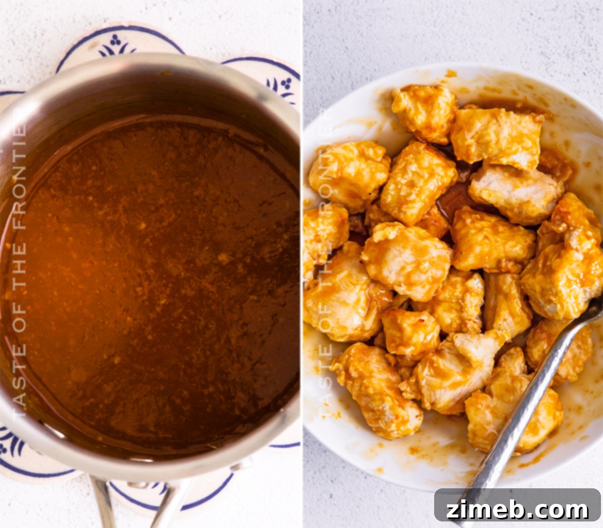 Crispy Air Fryer Orange Chicken 7 tossing the chicken in sauce
