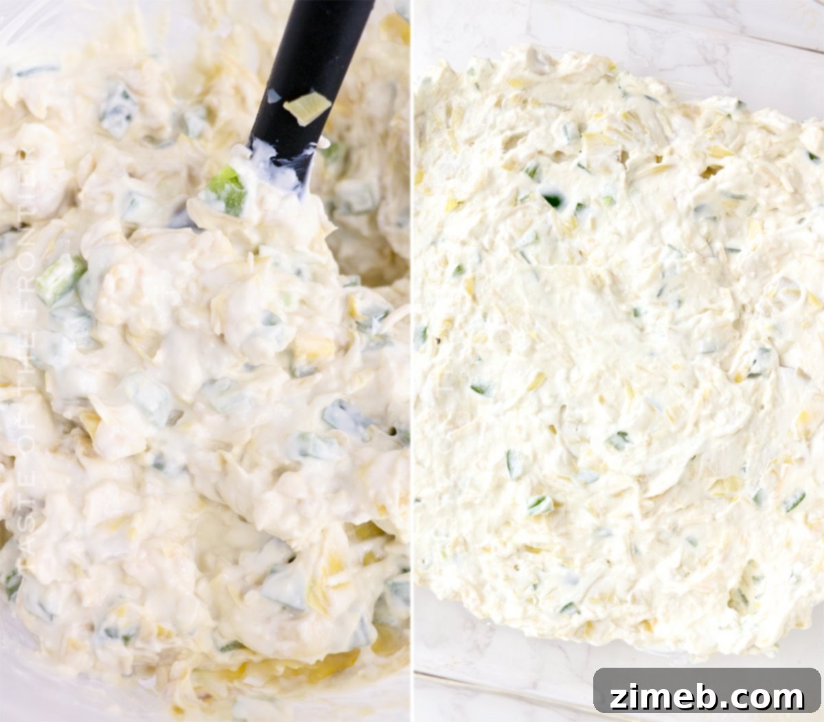 Creamy Jalapeno Artichoke Dip 7 Mixing ingredients for Jalapeno Artichoke Dip