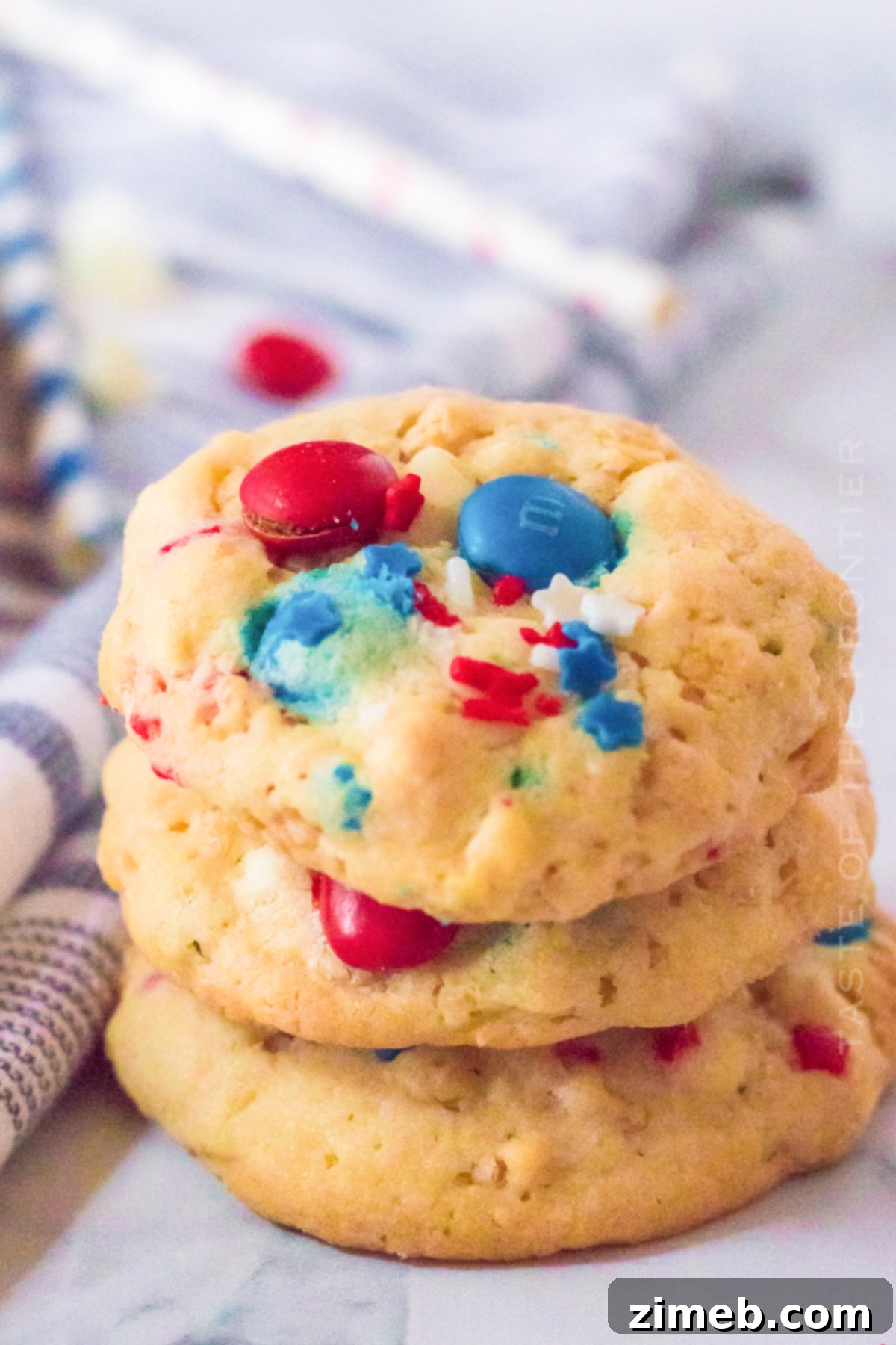 Marshmallow Crunch Cookies 3 Stack of freshly baked Rice Krispie cookies
