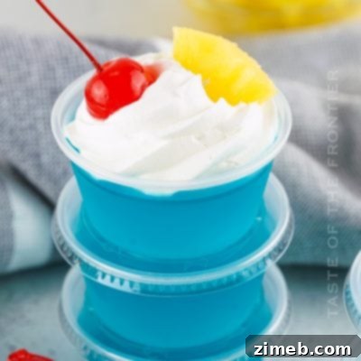 Recipe for tropical Blue Hawaiian Jello Shots