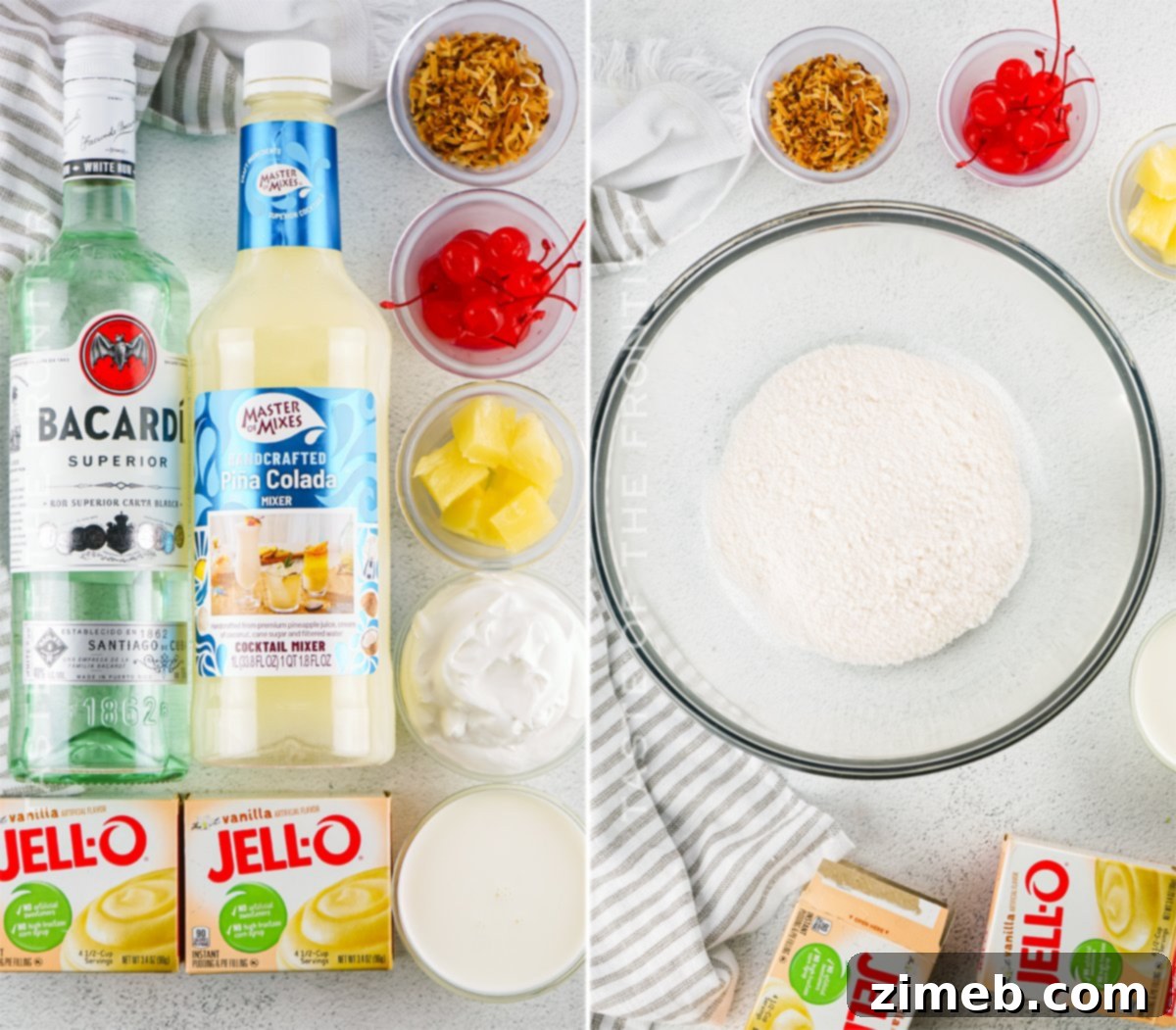 Ingredients laid out for Piña Colada Pudding Shots