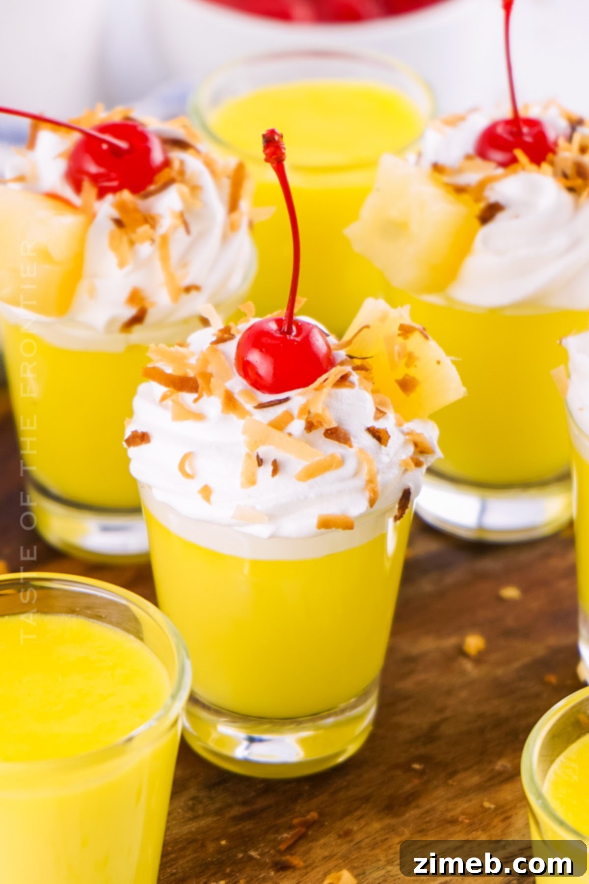 Full recipe card for Piña Colada Pudding Shots