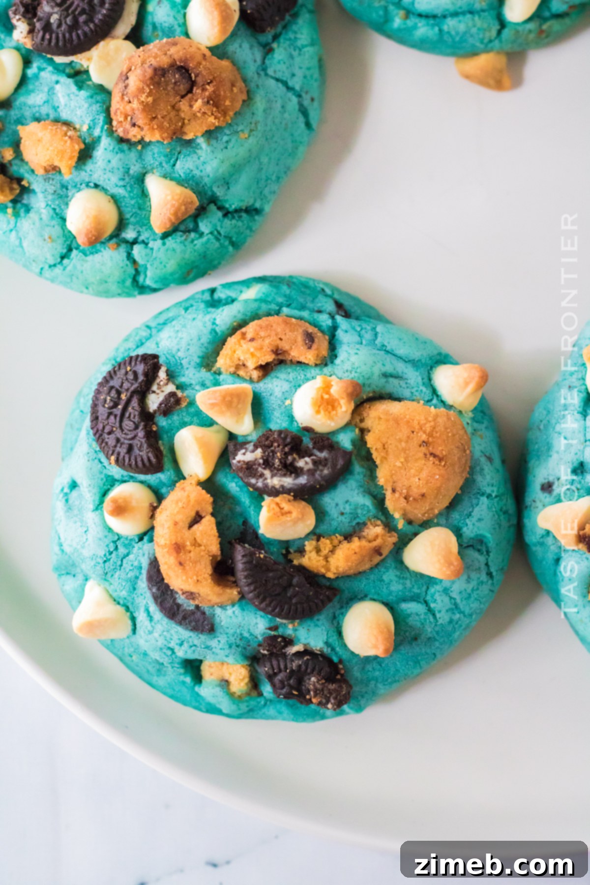 Om Nom Nom Cookies 3 Delicious Blue Cookie Monster Treats with Crumbled Oreos and Chocolate Chips