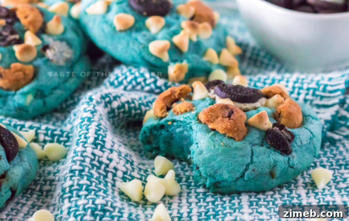 Om Nom Nom Cookies 9 A plate of freshly baked Cookie Monster Cookies, a perfect dessert recipe