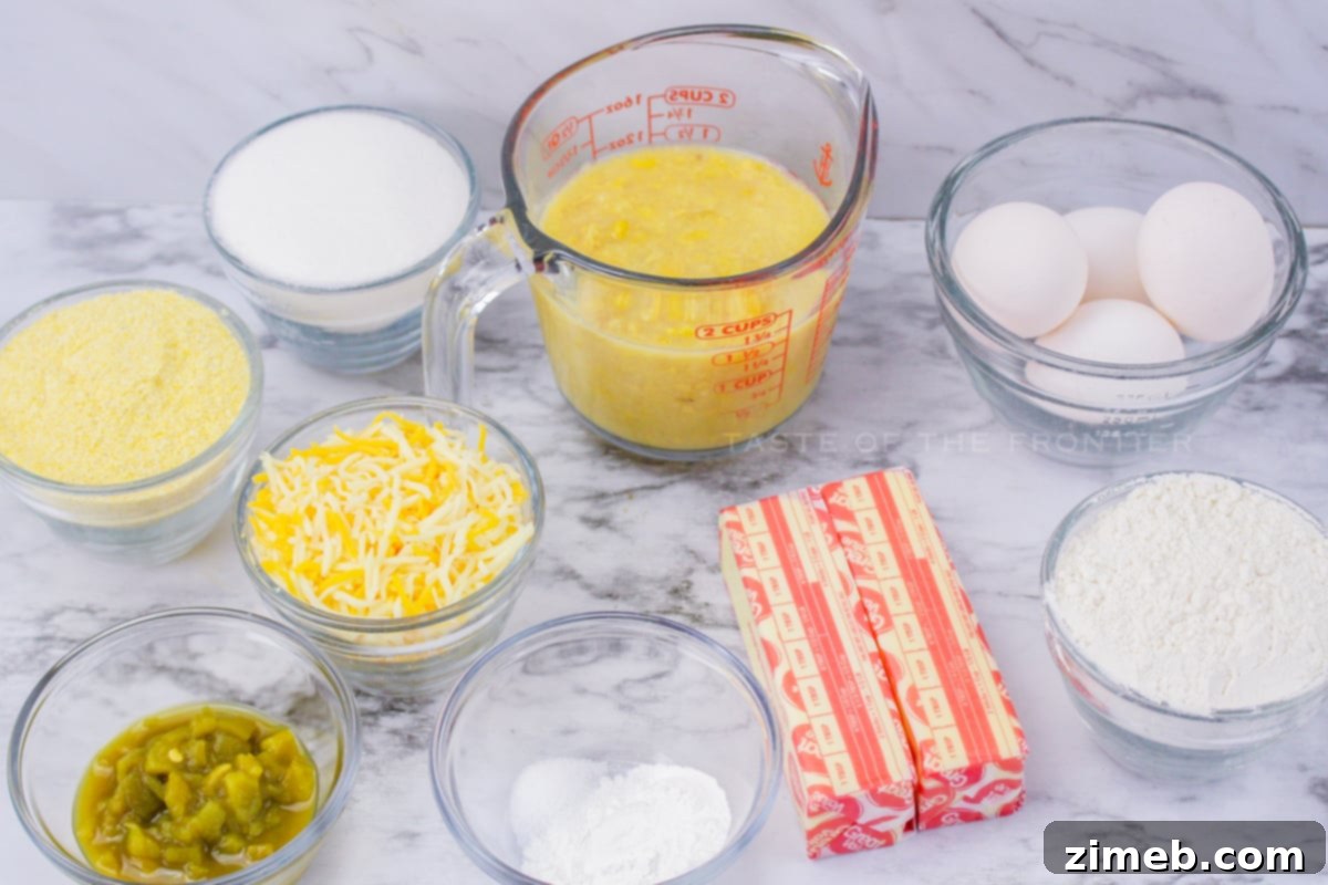 Spicy Mexican Cornbread 4 Ingredients laid out for making Mexican Cornbread