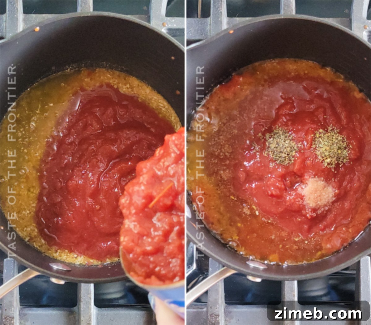 adding tomatoes marinara