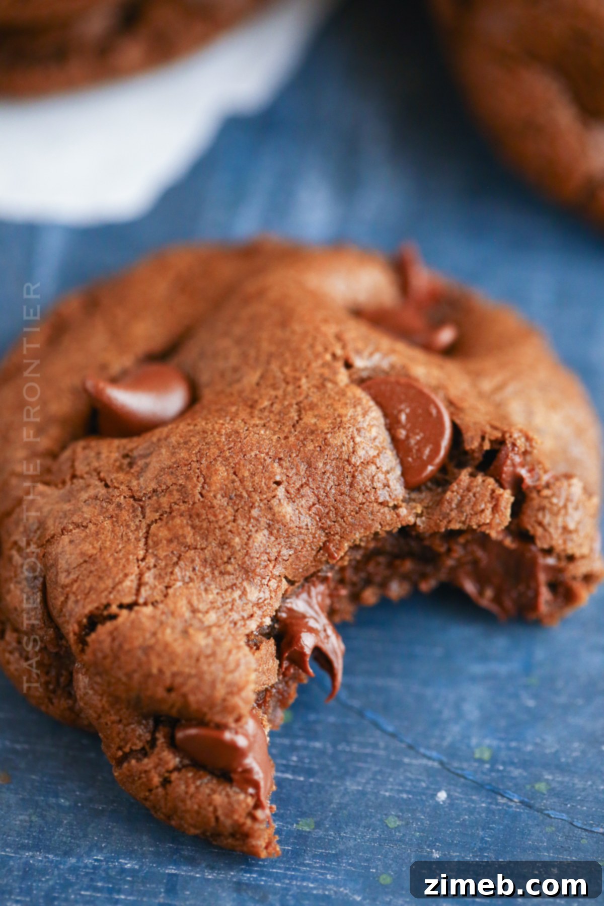 Decadent Double Chocolate Bites 19 chocolate cookie missing a bite
