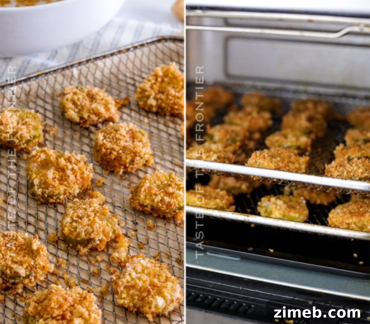 Air frying pickles, showing pickles in the basket.