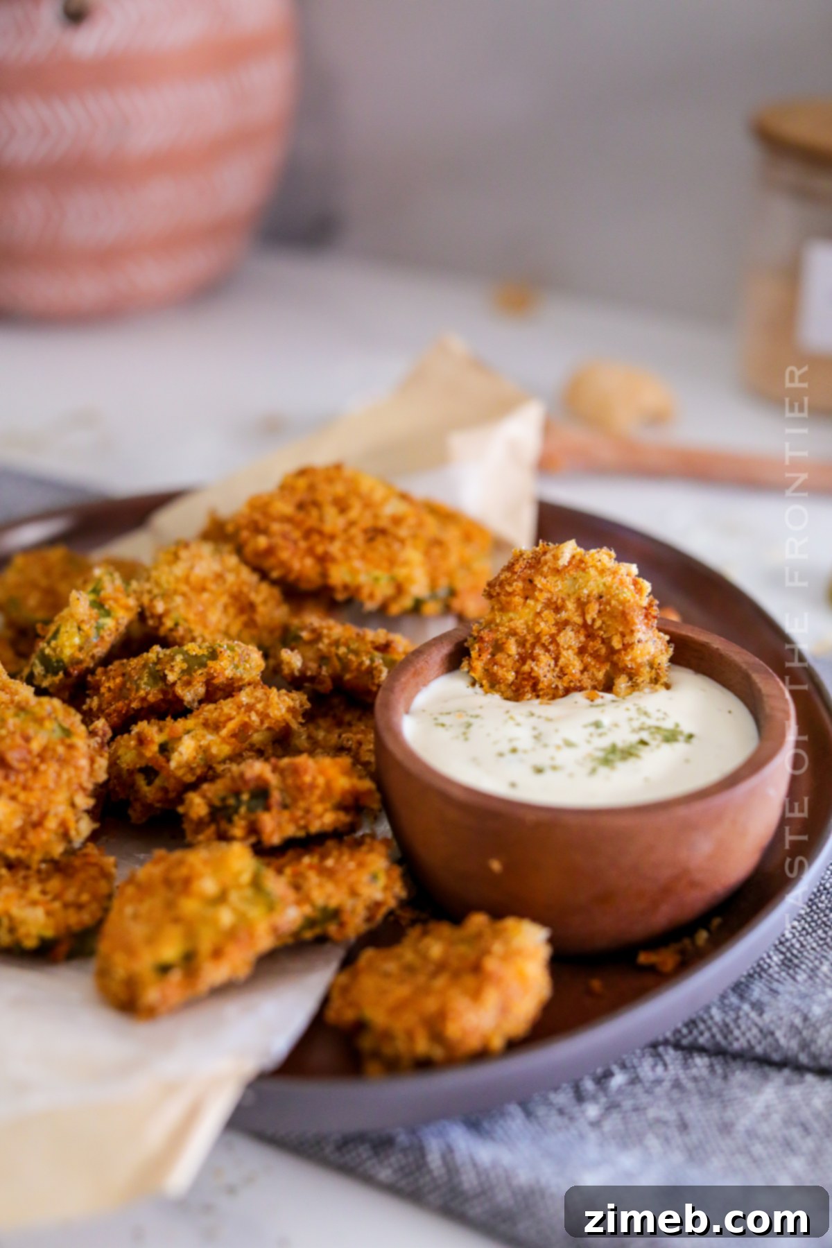 Crispy pickle appetizer, air-fried to perfection.