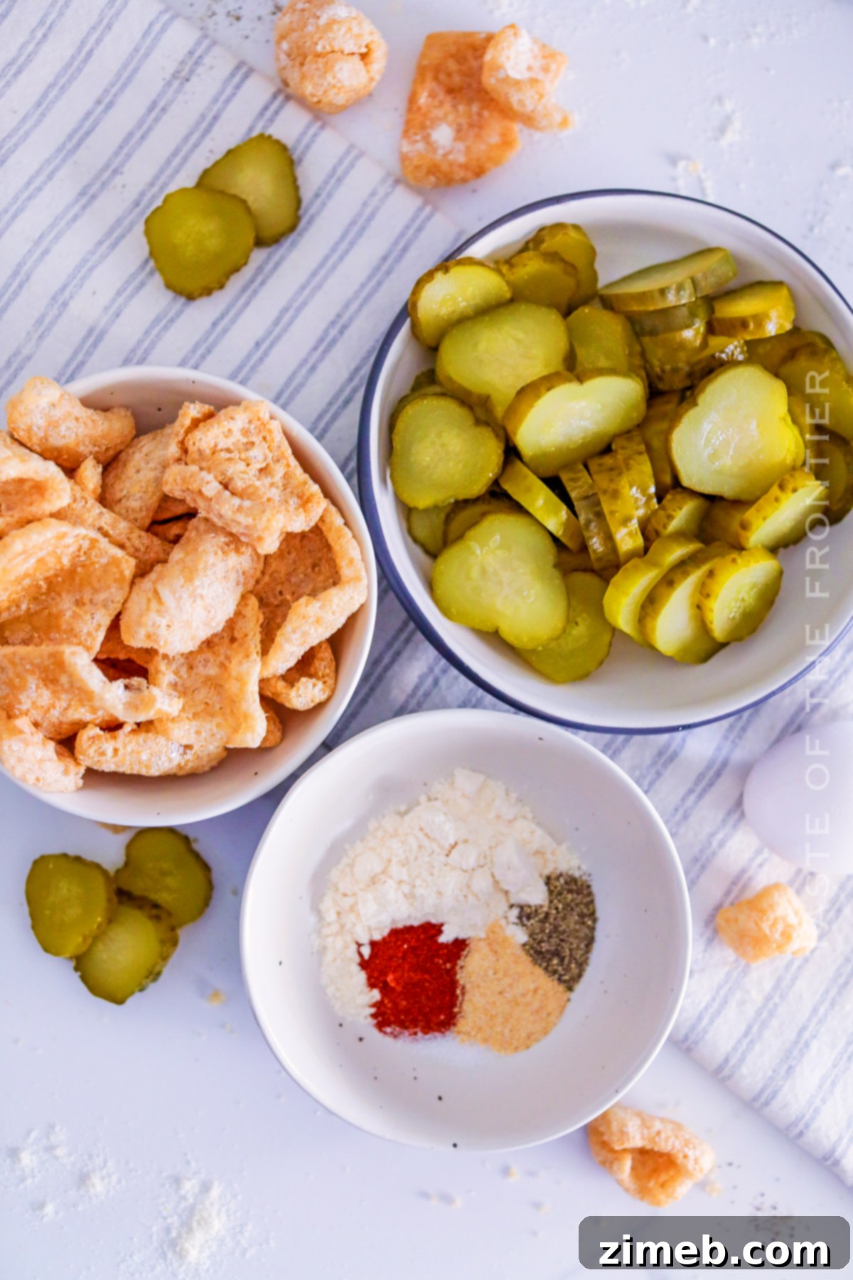 Essential ingredients for crispy, low-carb air fryer fried pickles.
