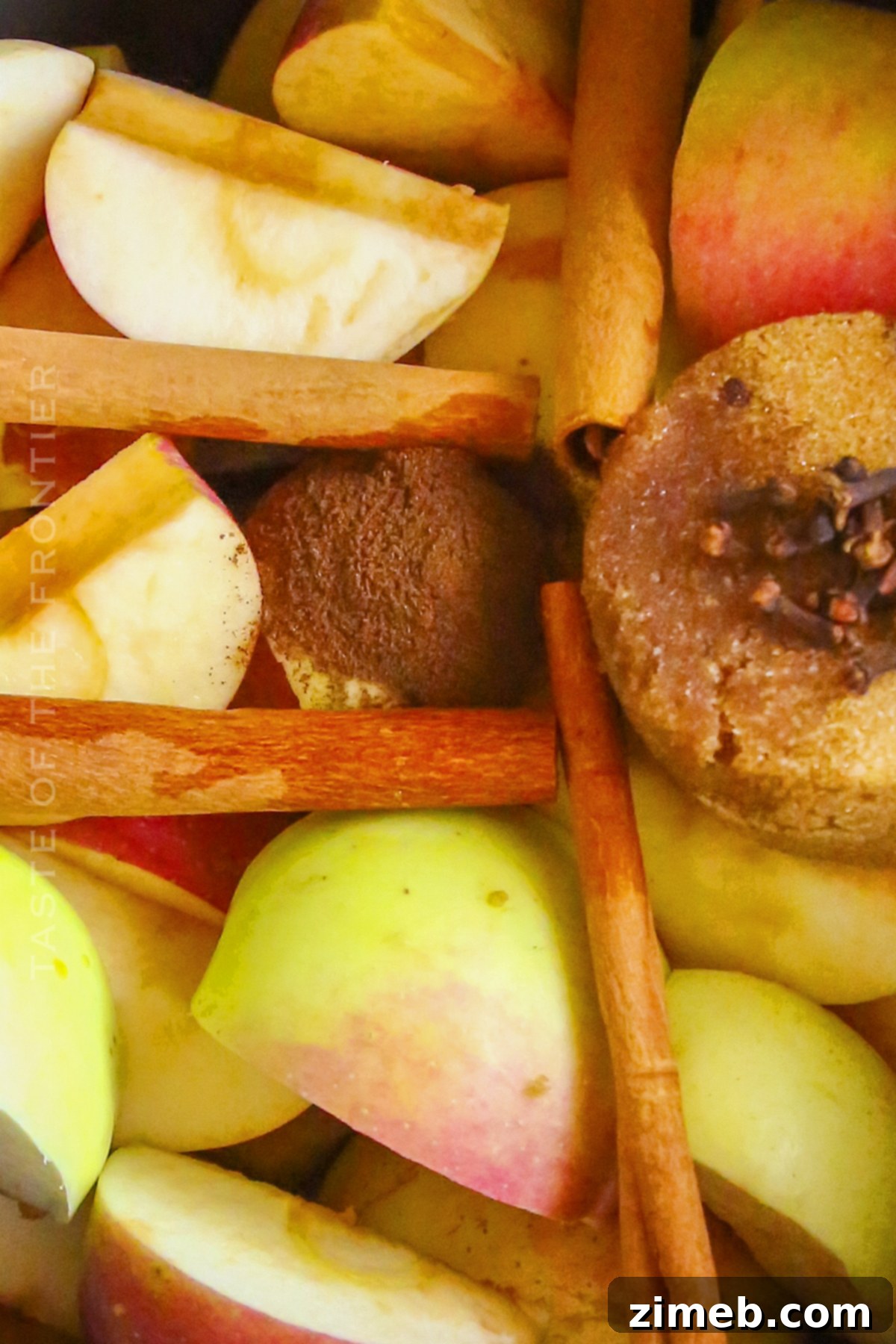 Ingredients for Instant Pot Apple Cider laid out on a table, including apples, cranberries, and spices.