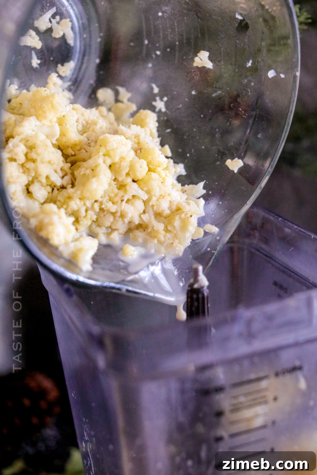 Blended cauliflower mash in a food processor.