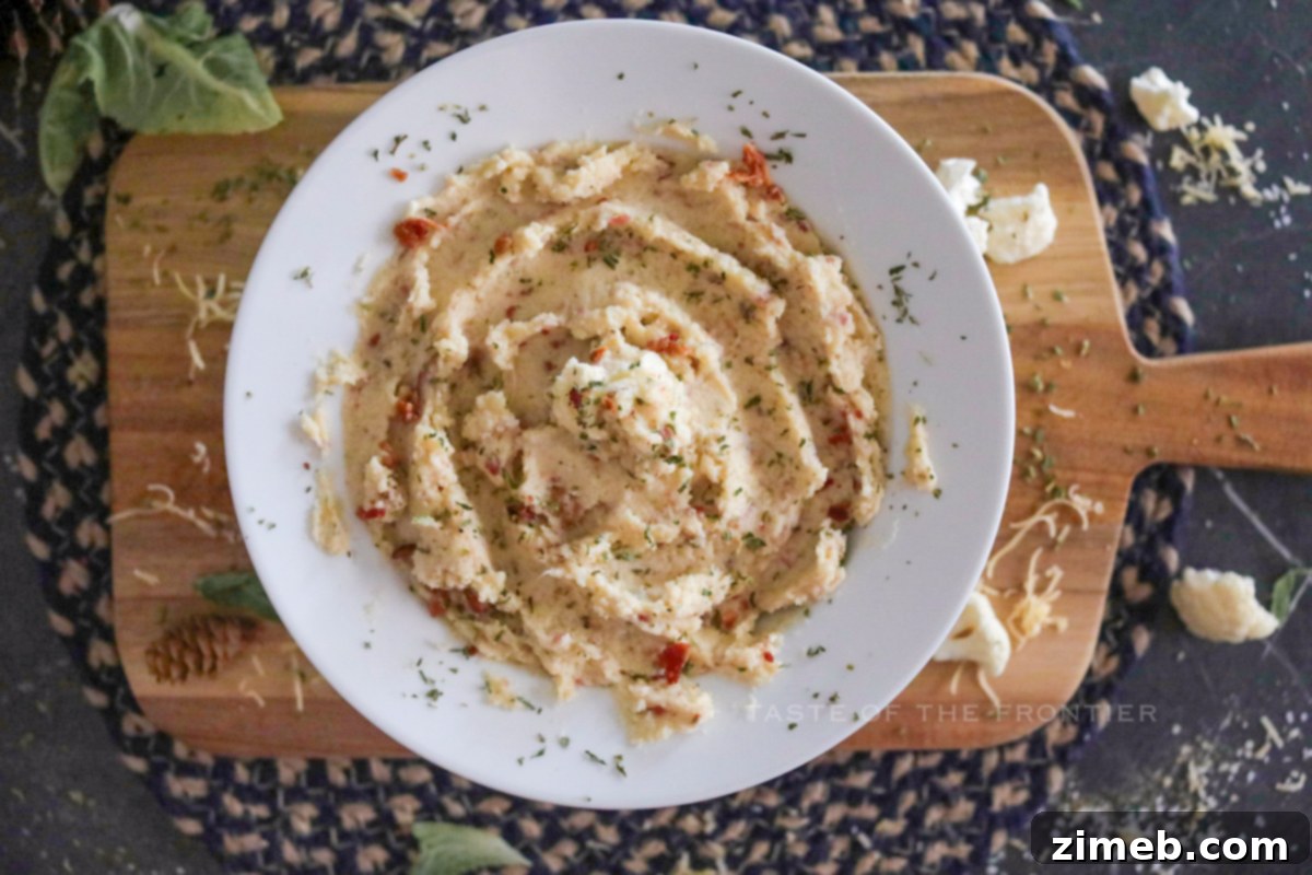Holiday keto mashed potatoes served in a decorative bowl.