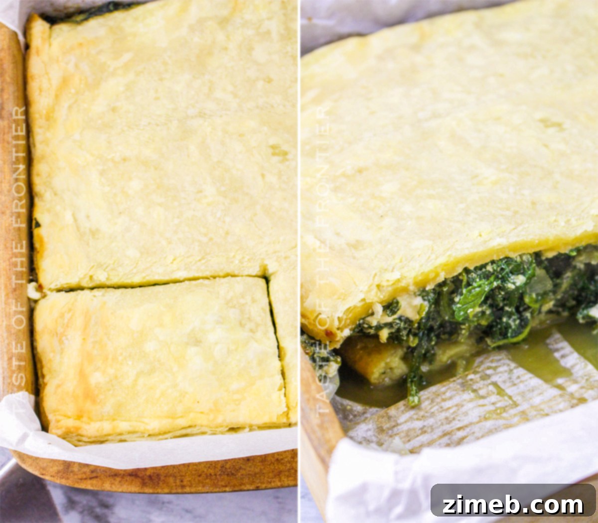 Spinach pie baked to a golden brown perfection.