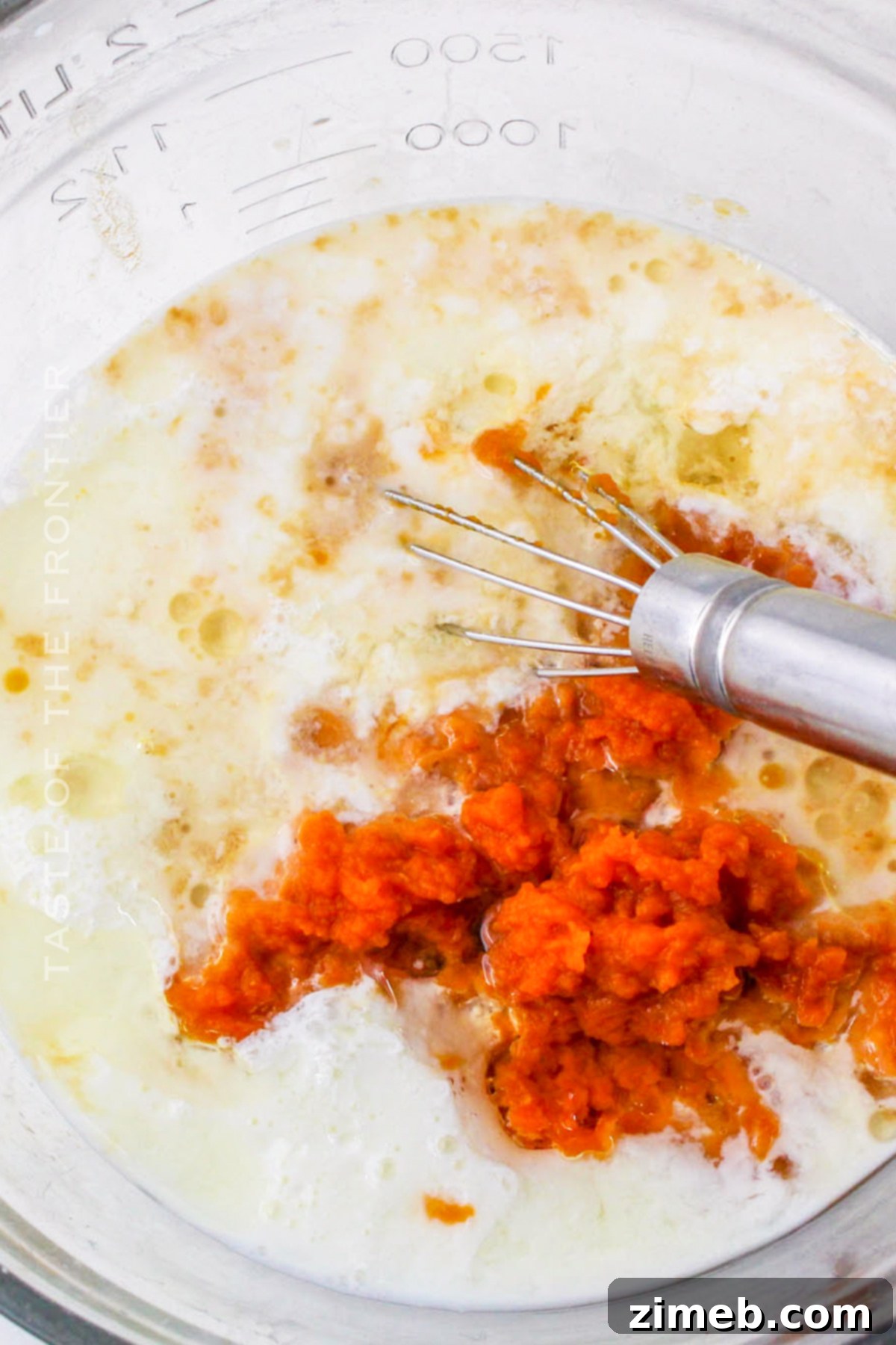 Pumpkin pancake batter in a bowl