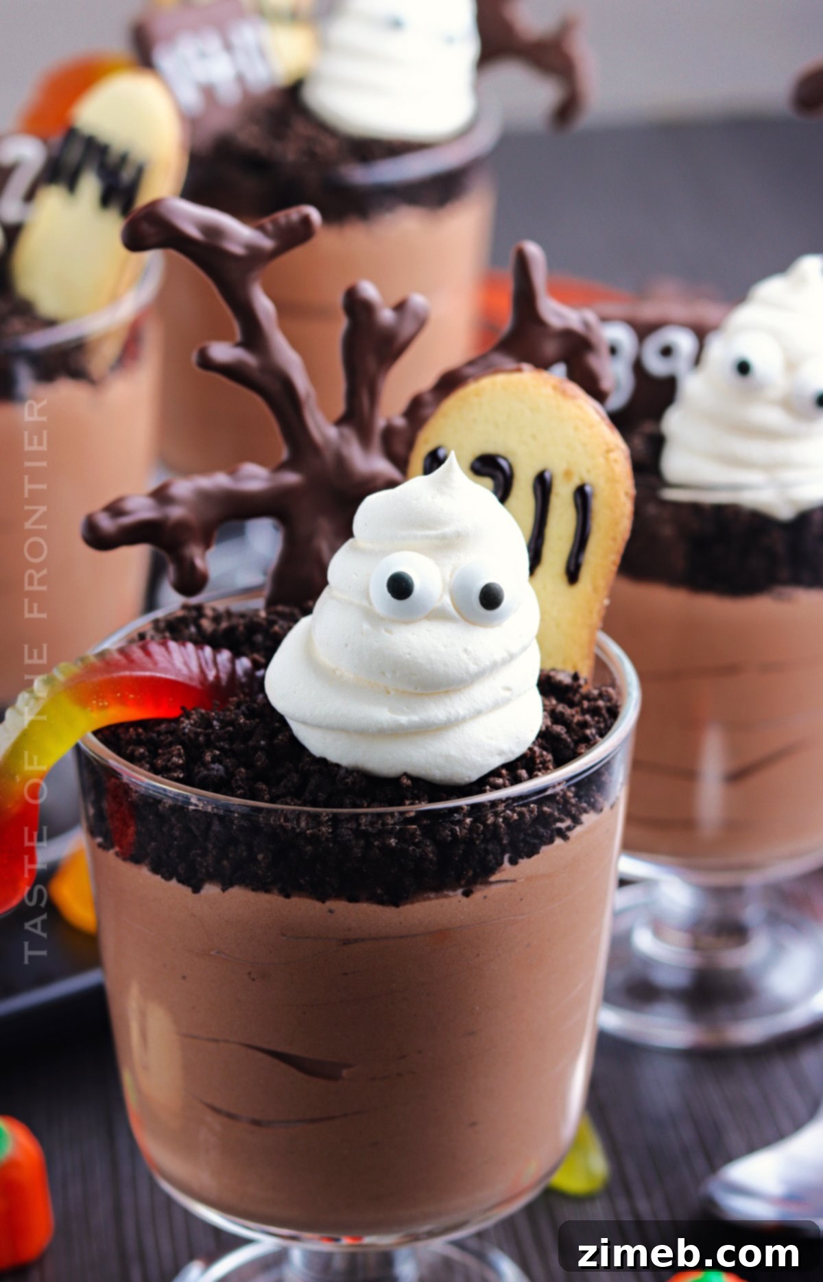 Individual graveyard pudding cups for a Halloween party