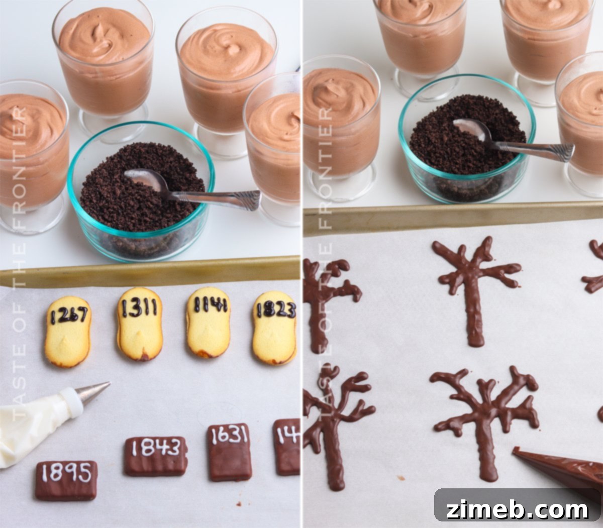 Making spooky chocolate trees for Halloween dessert