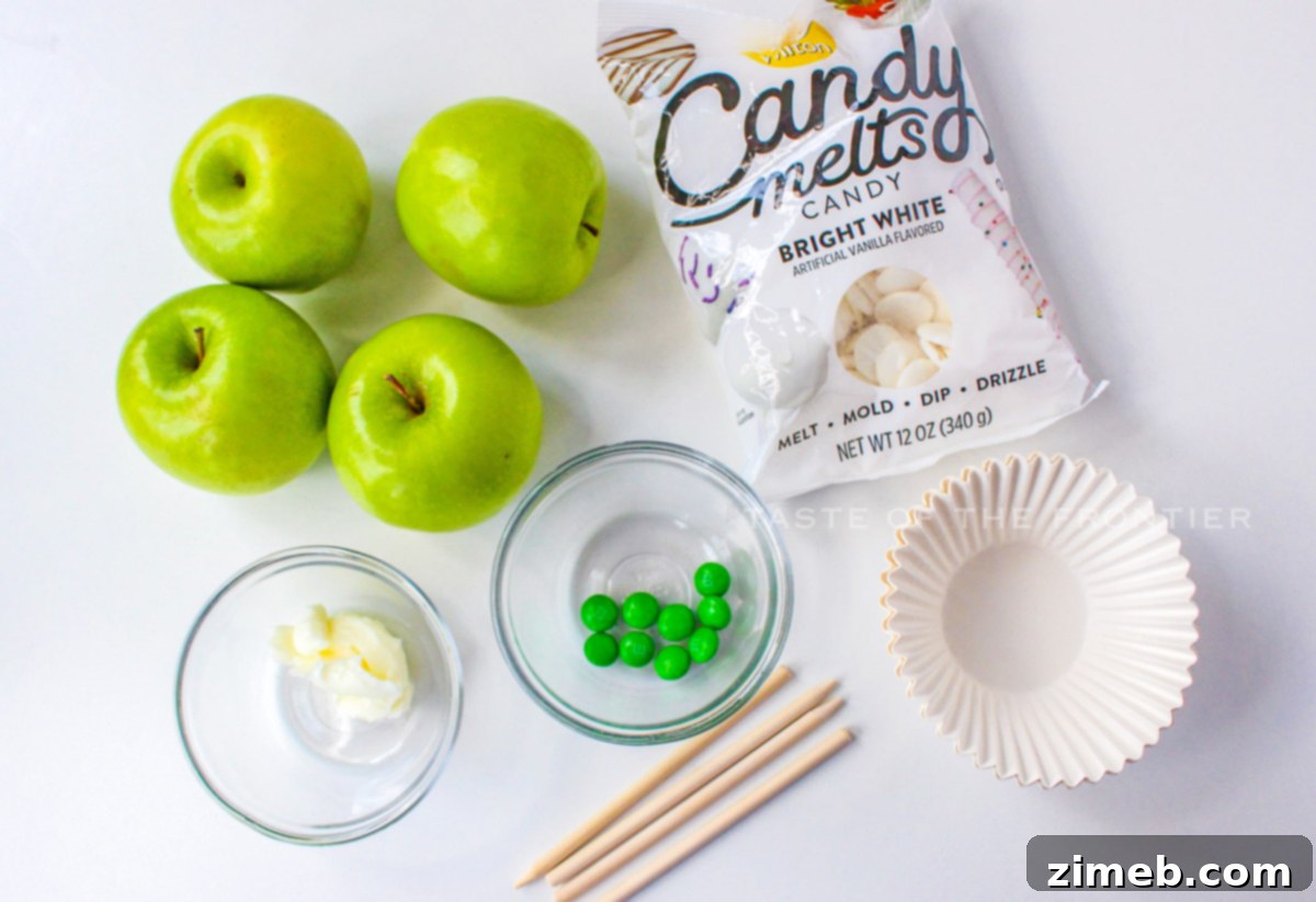 Candy Apple Mummies 4 Ingredients needed for making Mummy Candy Apples