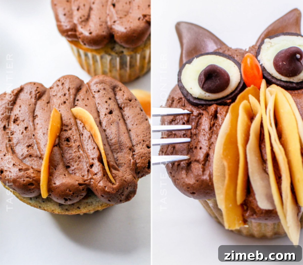 Assortment of fall cupcakes, showcasing delightful owl designs and seasonal themes.