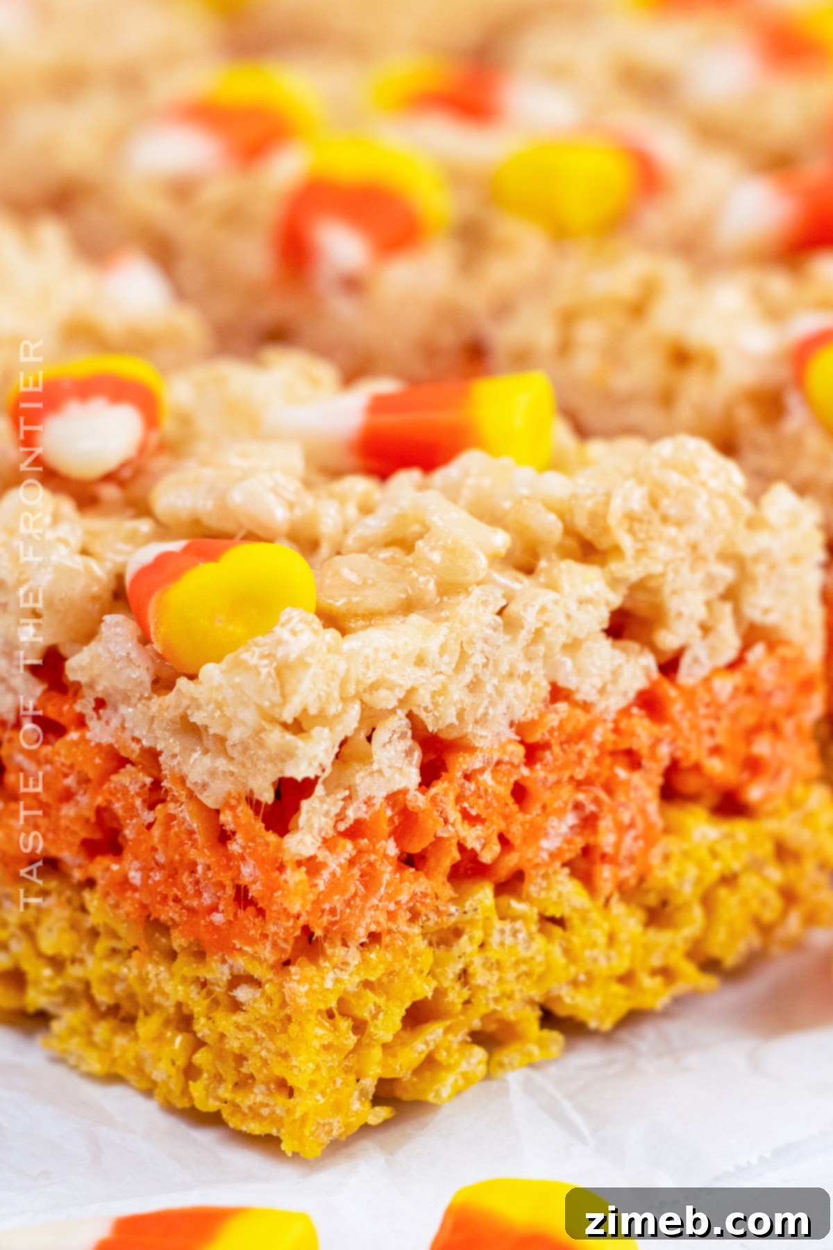 Sweet & Spooky Candy Corn Krispie Treats 21 Candy Corn Rice Krispie Bars
