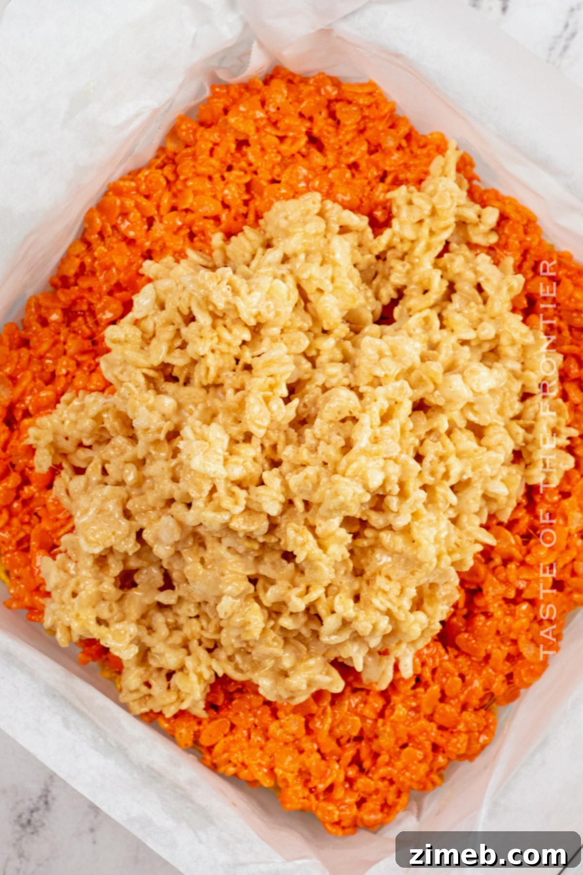 Sweet & Spooky Candy Corn Krispie Treats 8 top layer