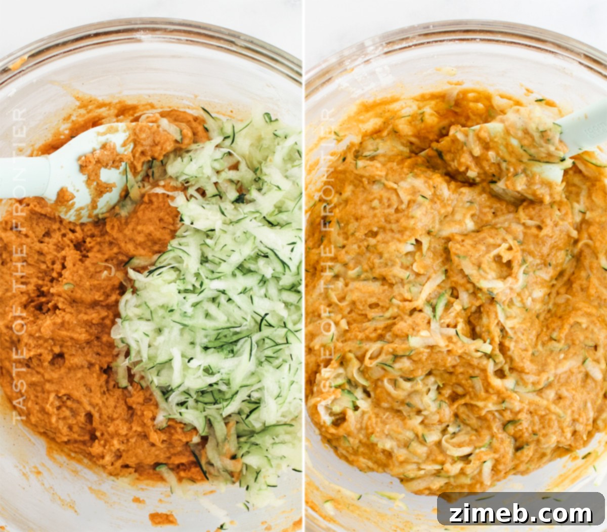 Spiced Autumn Zucchini Pumpkin Delights 7 Mixing the muffin batter for the best pumpkin zucchini muffins