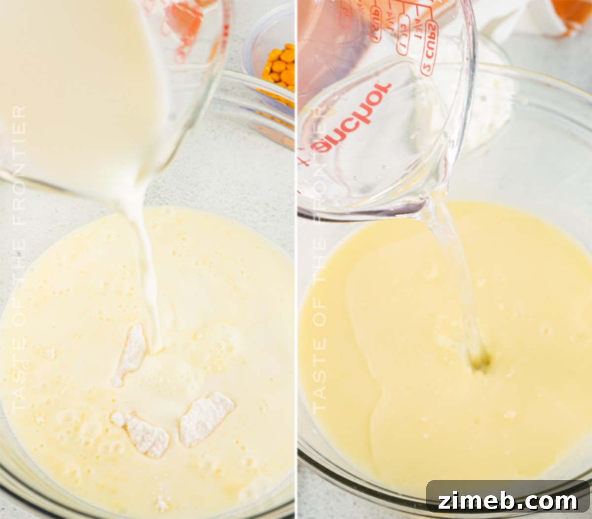 Close-up of the smooth cheesecake layer in Pumpkin Pudding Shots, ready for the pumpkin layer.