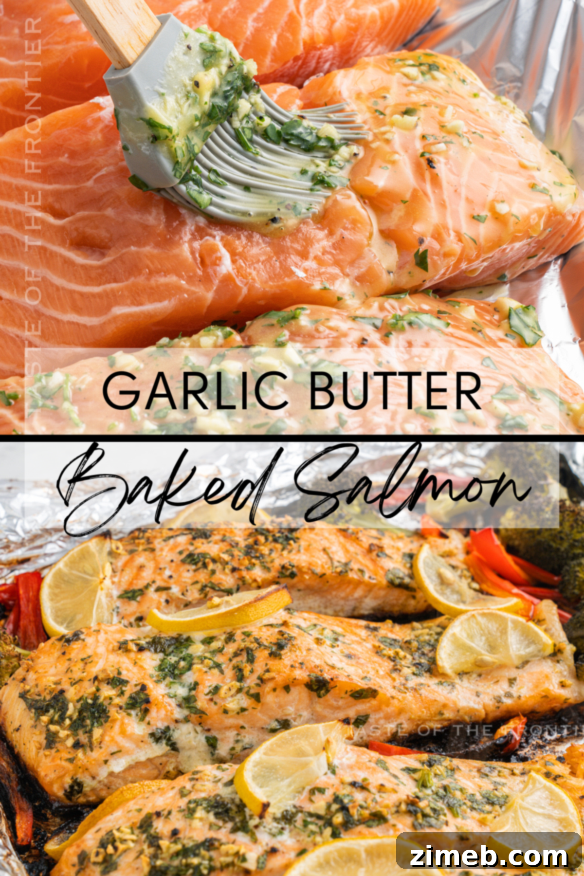 Oven Baked Salmon, marinated with lemon, garlic, salt, pepper, and parsley, ready for a healthy and delicious meal.