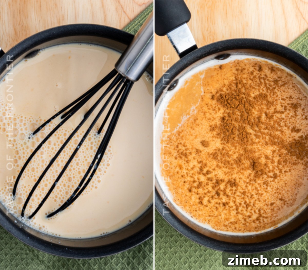 Pumpkin Spice Latte 7 Adding the spices to the milk mixture for a homemade pumpkin spice latte.