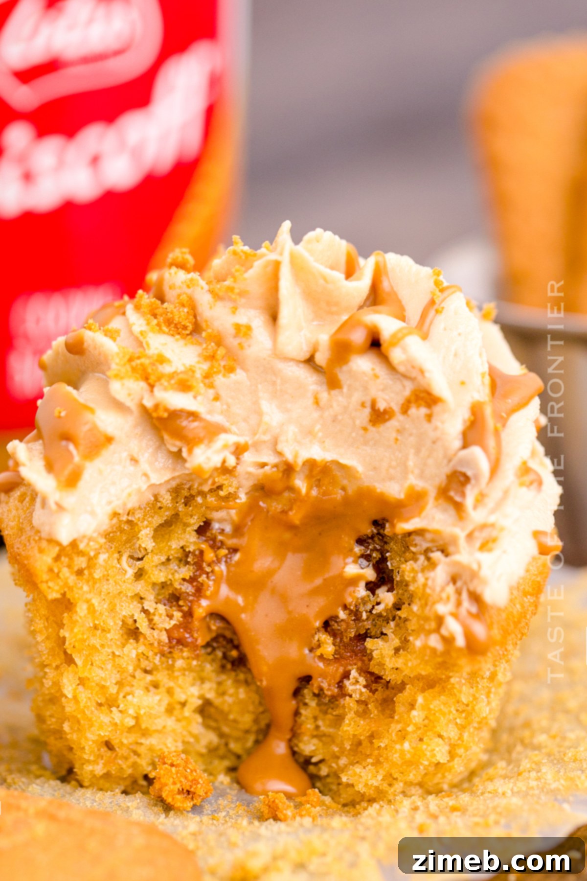 Lotus Biscoff Dream Cupcakes 3 Close-up of freshly baked Biscoff Cupcakes, highlighting their golden brown tops and soft texture