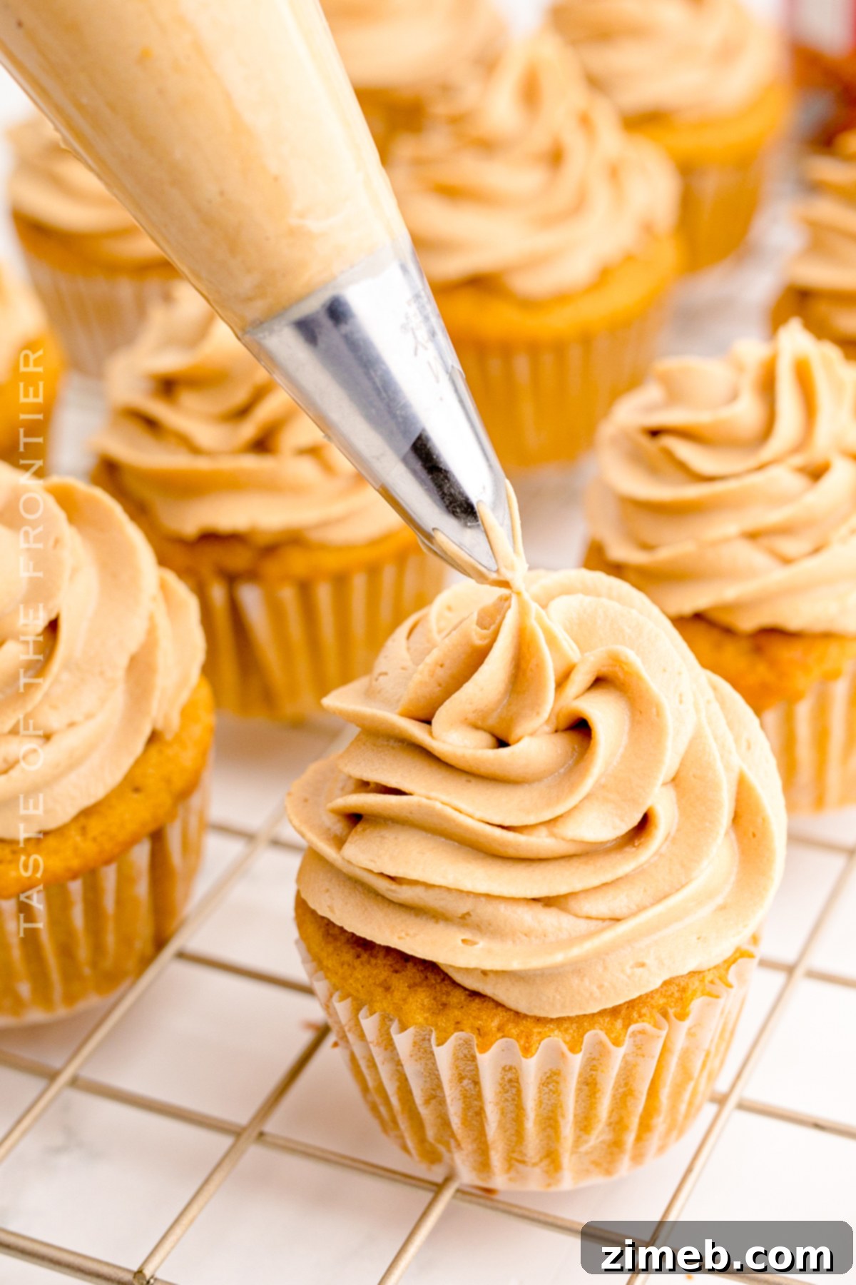 Lotus Biscoff Dream Cupcakes 10 Biscoff Buttercream Frosting swirled on a cupcake, garnished with cookie crumbs