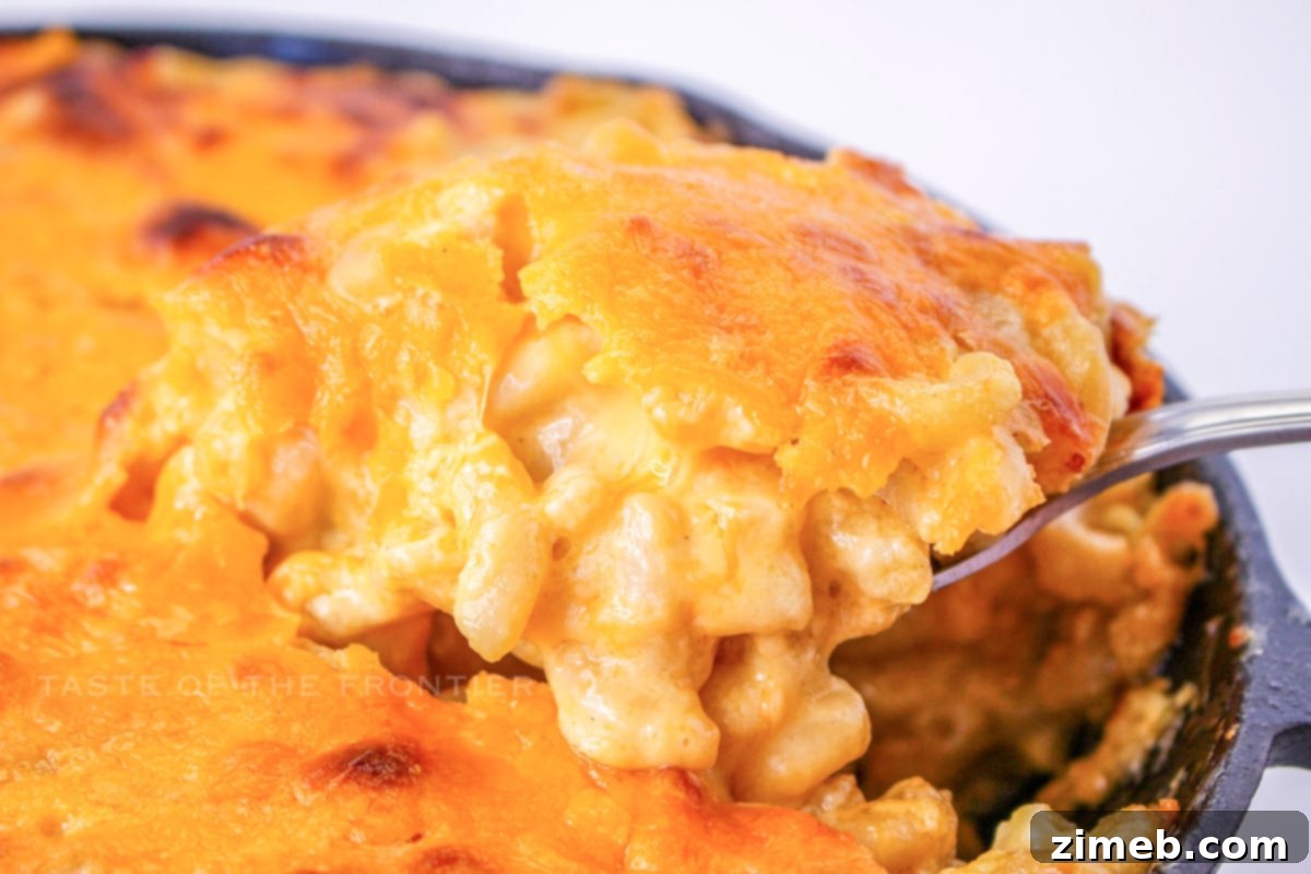 Ultimate Baked Mac and Cheese 18 Close-up of baked mac and cheese with melted cheese