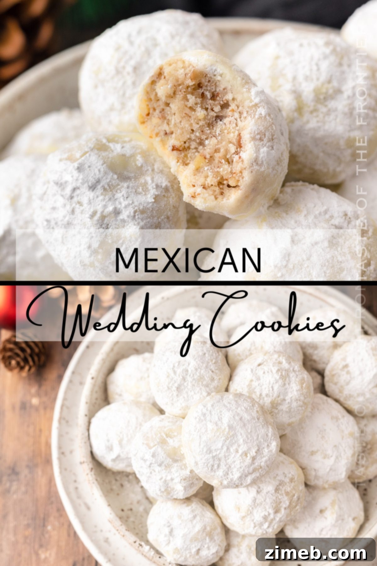 A large batch of freshly baked Mexican Wedding Cookies, lightly dusted with powdered sugar, on a cooling rack.