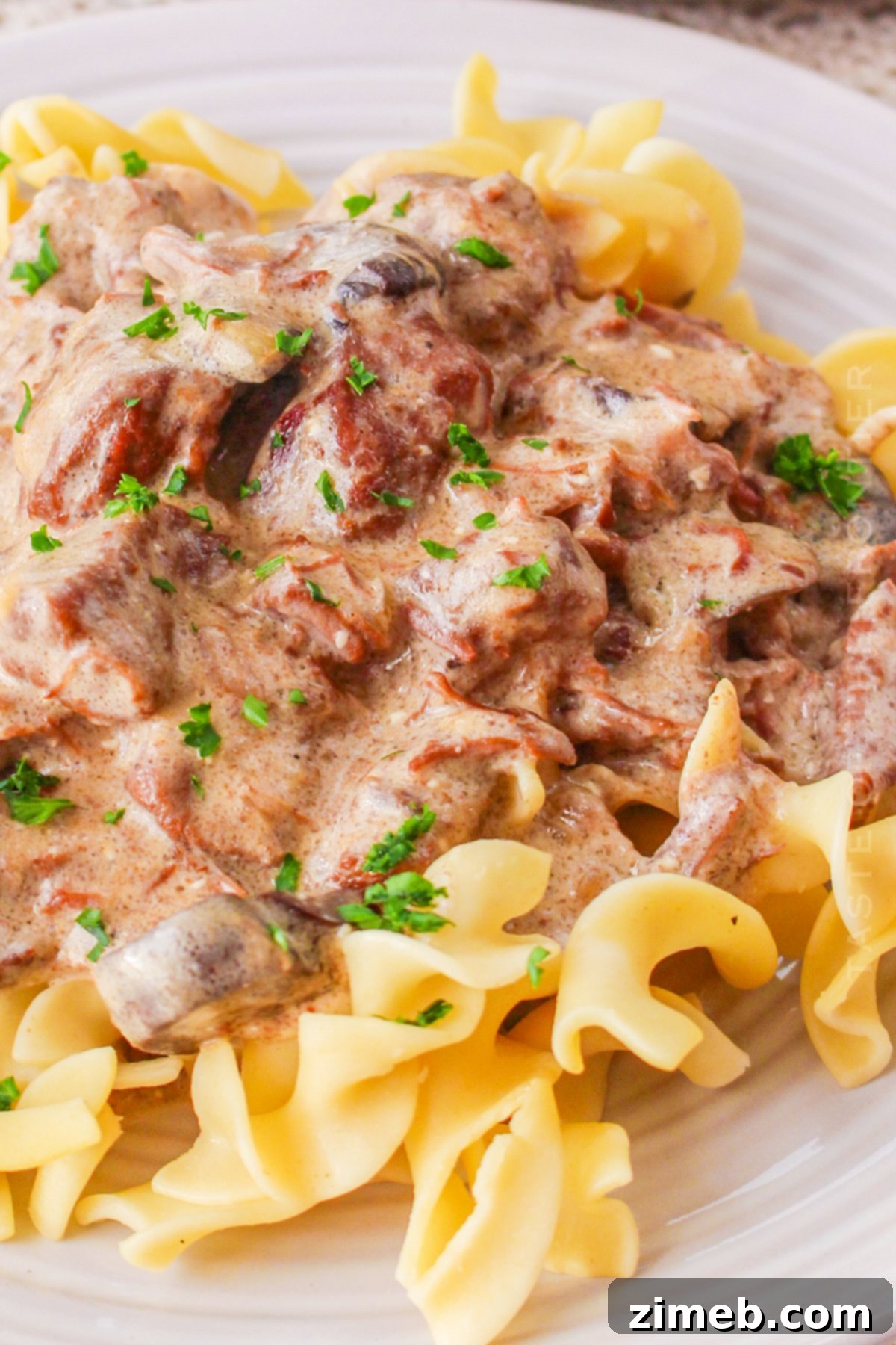Cozy Comfort Slow Cooker Beef Stroganoff 2 Hearty Slow Cooker Beef Stroganoff served over egg noodles, a perfect family meal.