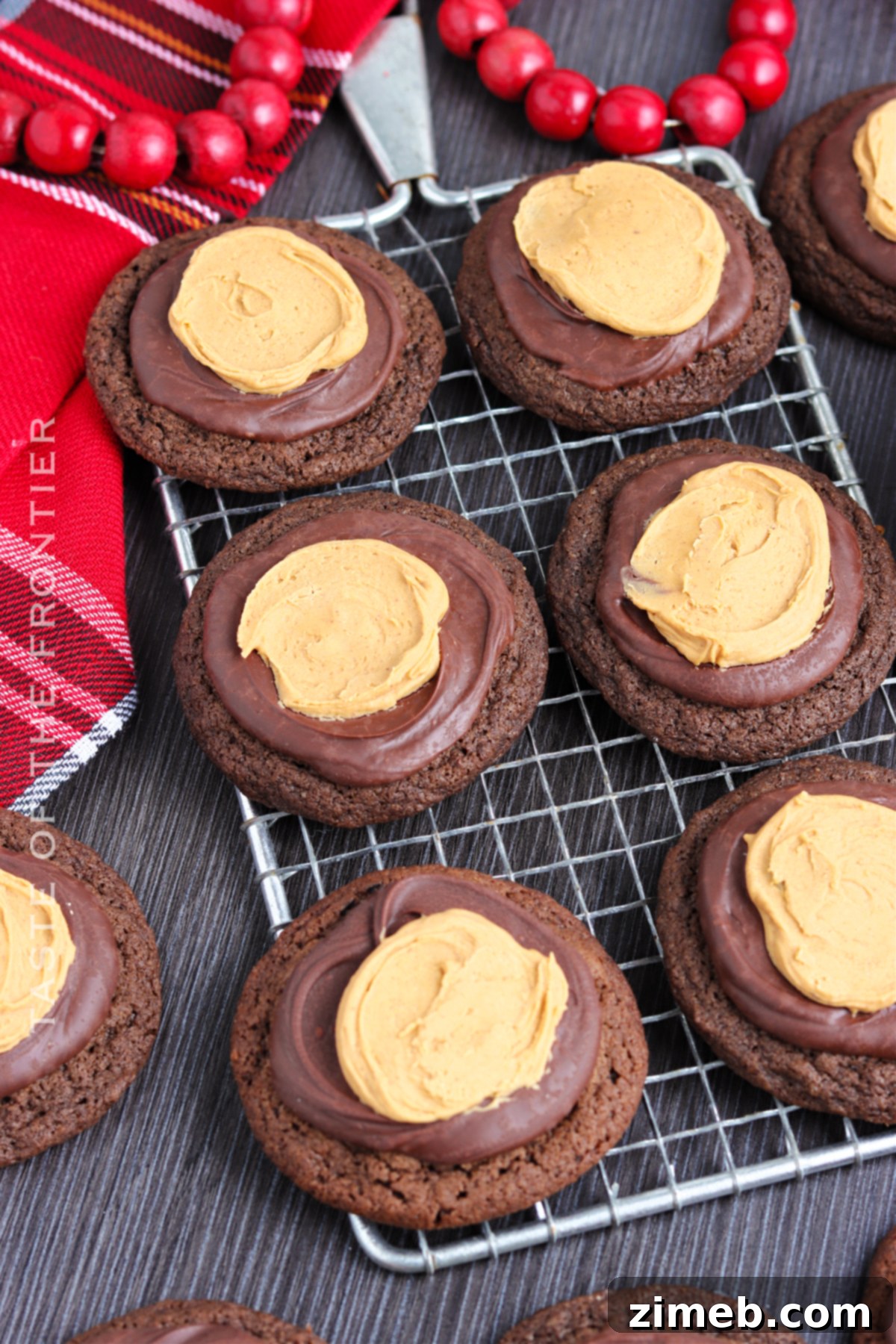 Buckeye Delights 2 Delicious holiday cookies with chocolate and peanut butter topping, resembling buckeye candies