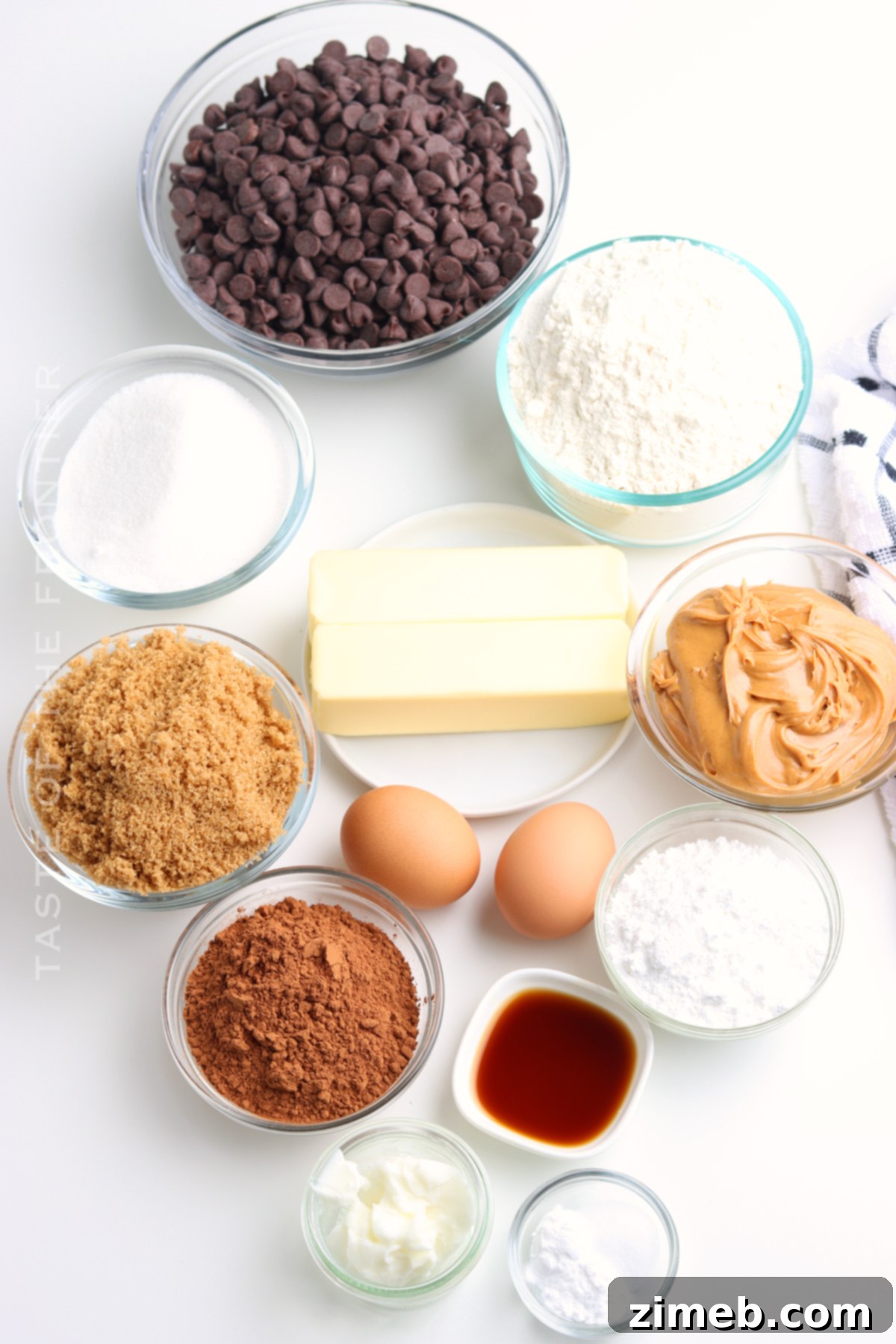Buckeye Delights 4 Ingredients for making homemade Buckeye Cookies laid out on a kitchen counter