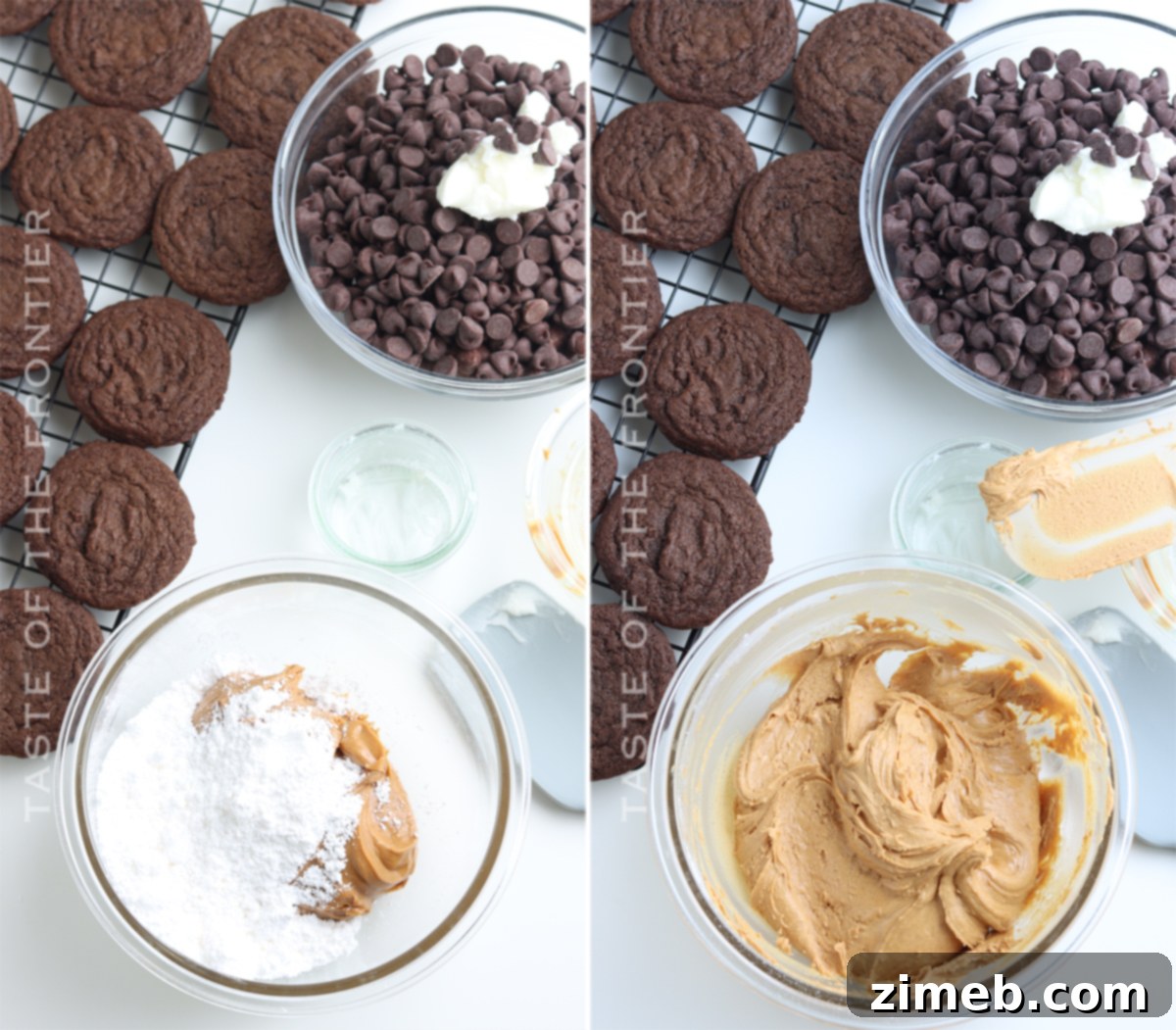 Buckeye Delights 7 Image showing easy peanut butter frosting being made for the cookies