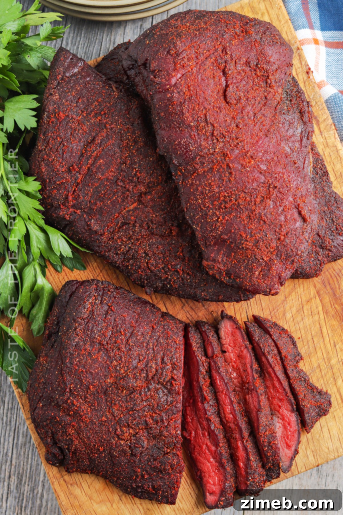 Close-up of Smoked Venison Roast slices
