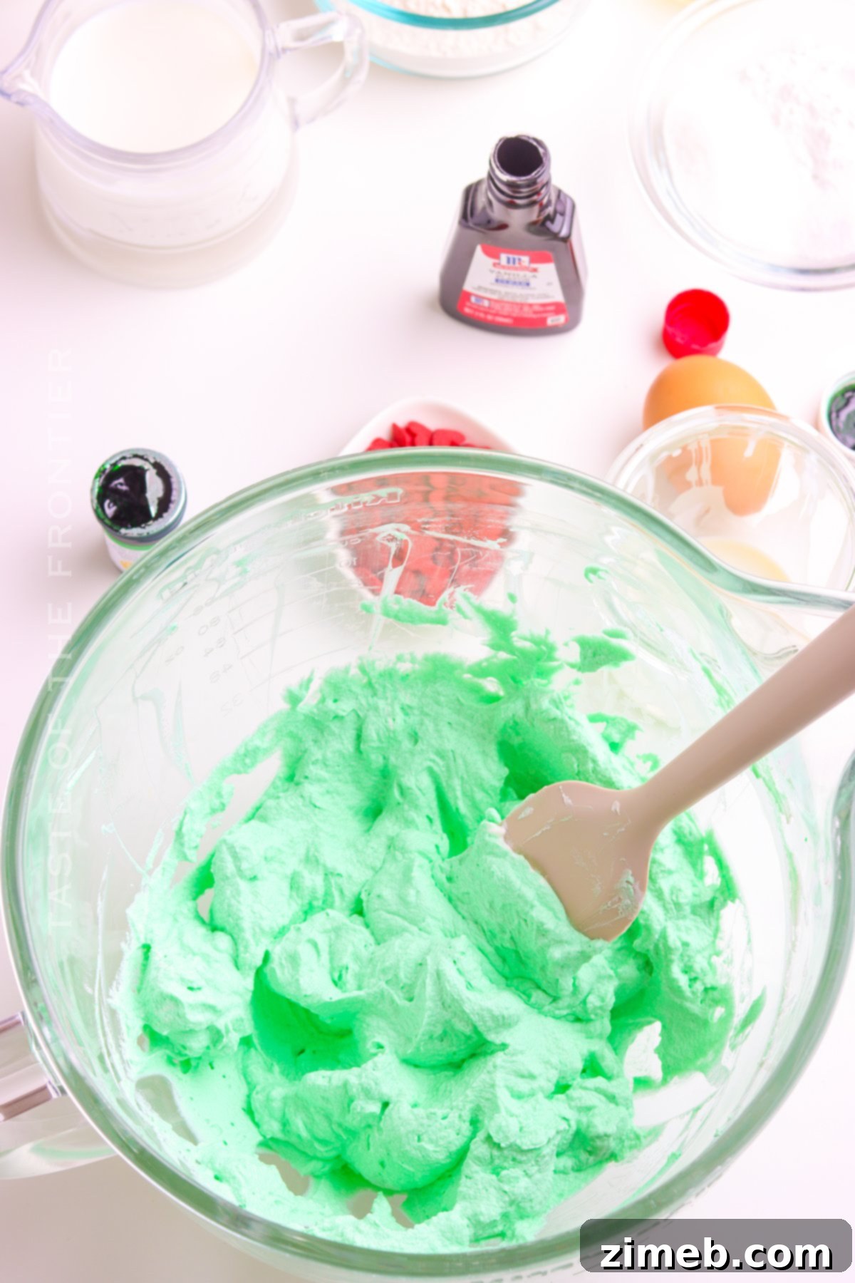 Grinch Green Flapjacks 6 Making green whipped cream for Grinch Pancakes