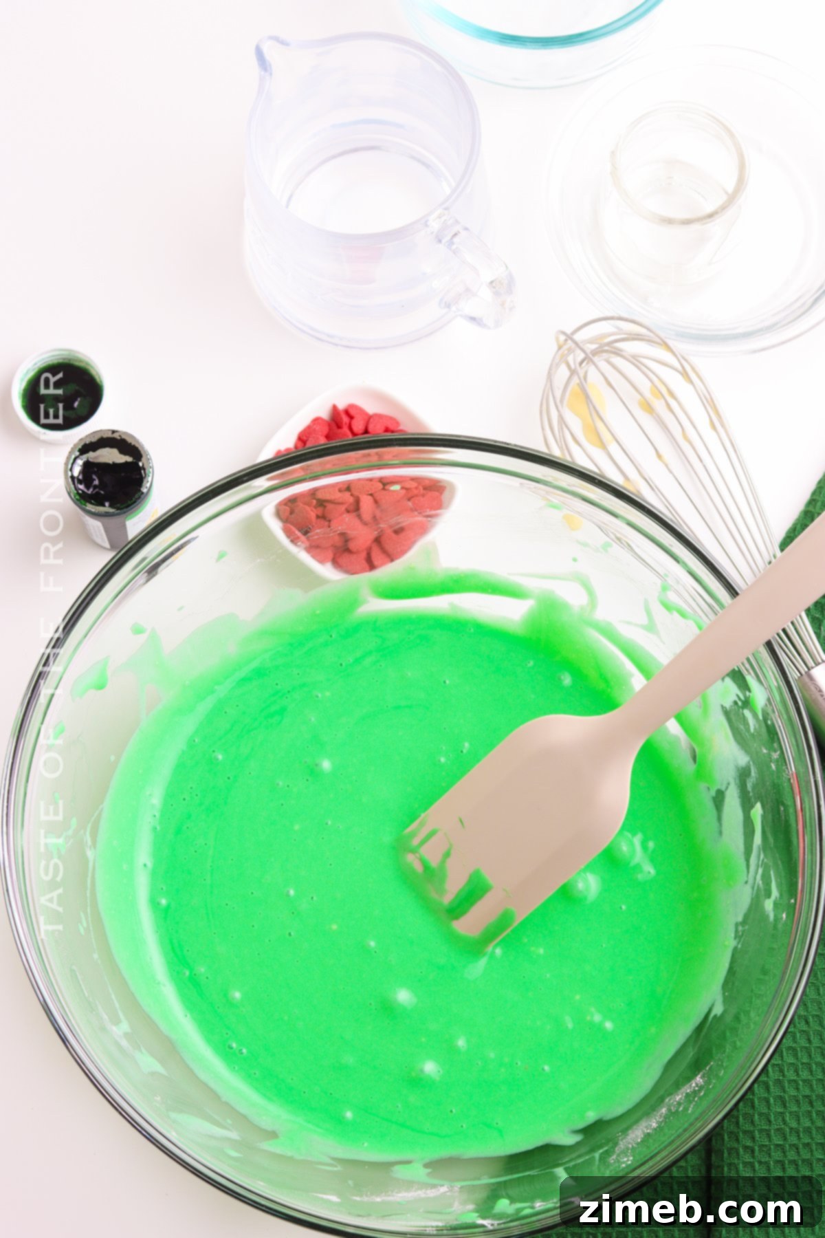 Grinch Green Flapjacks 8 Vibrant green pancake batter ready for cooking
