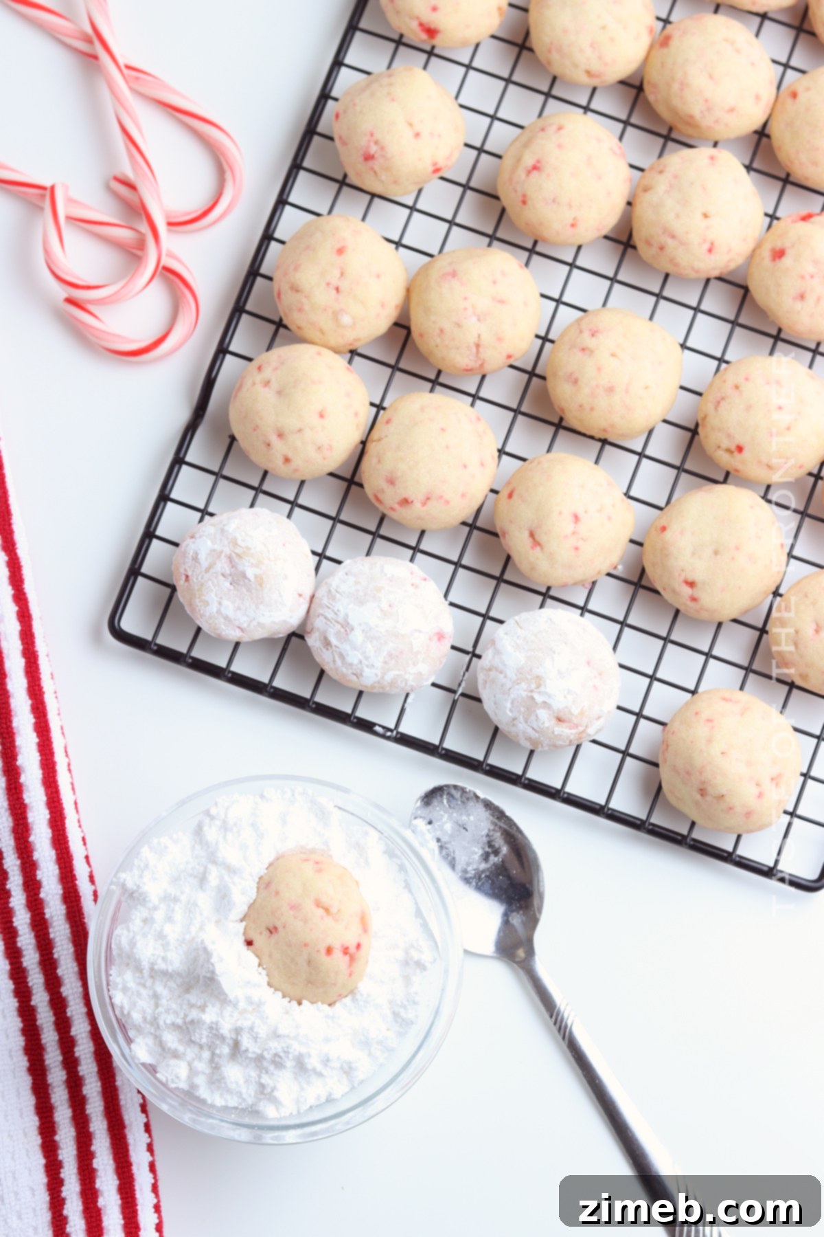 Winter Mint Snowball Delights 15 Peppermint Snowball Cookies with sugar coating