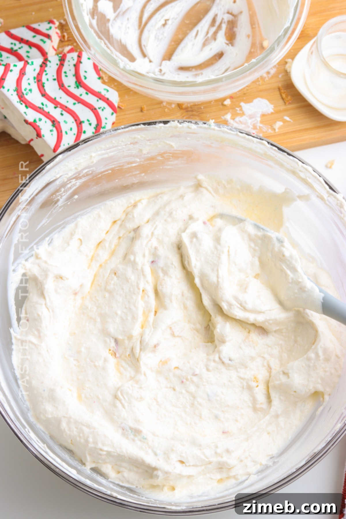 Magical Little Debbie Christmas Tree Dip 7 Mixed dip before adding cake pieces.