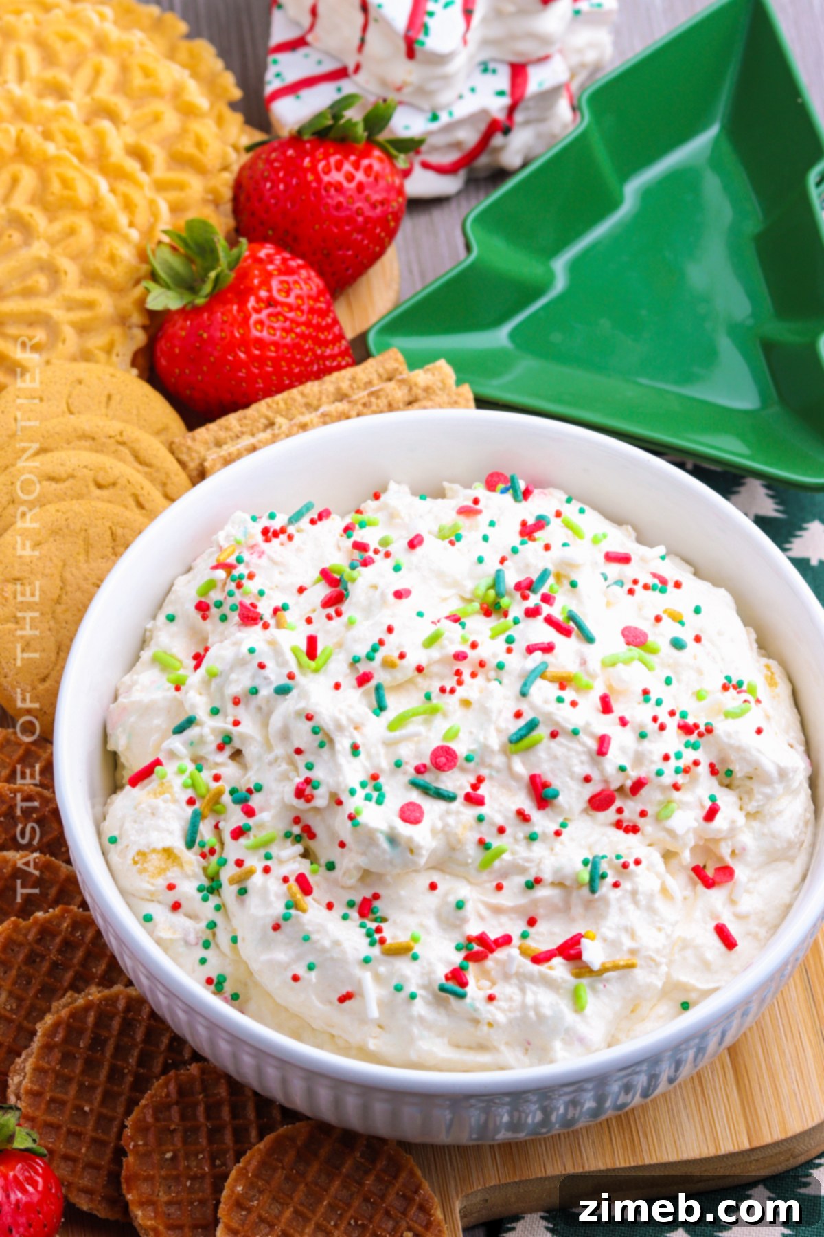 Magical Little Debbie Christmas Tree Dip 9 Easy dessert dip for Christmas, garnished with sprinkles.