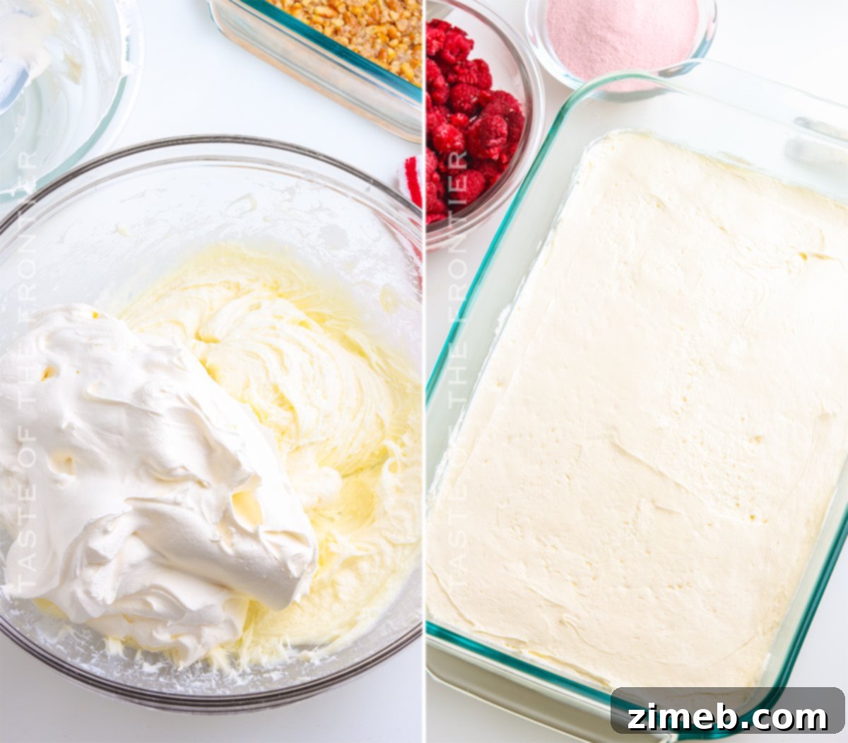 Salty Sweet Raspberry Dream 7 Cream cheese layer in raspberry pretzel salad - smooth and even.