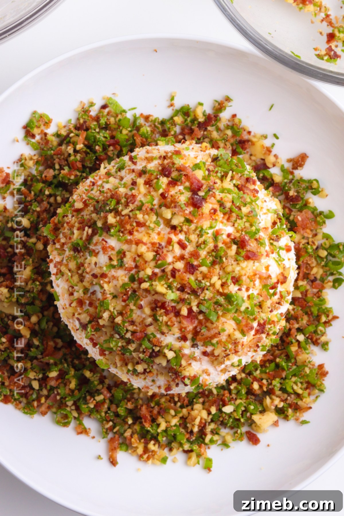 Beautifully coated homemade cheese ball, ready to be served