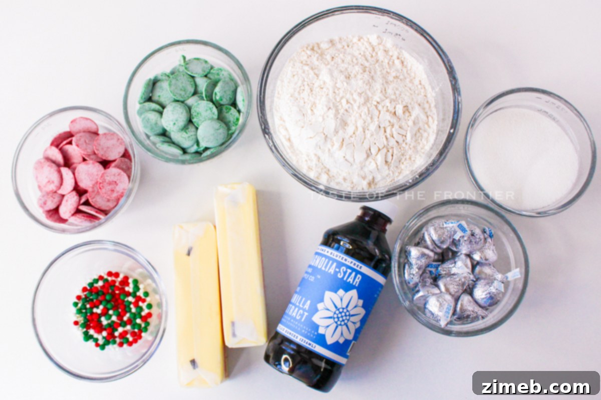 Buttery Christmas Shortbread 4 Essential ingredients laid out for making delicious Christmas Shortbread Cookies.