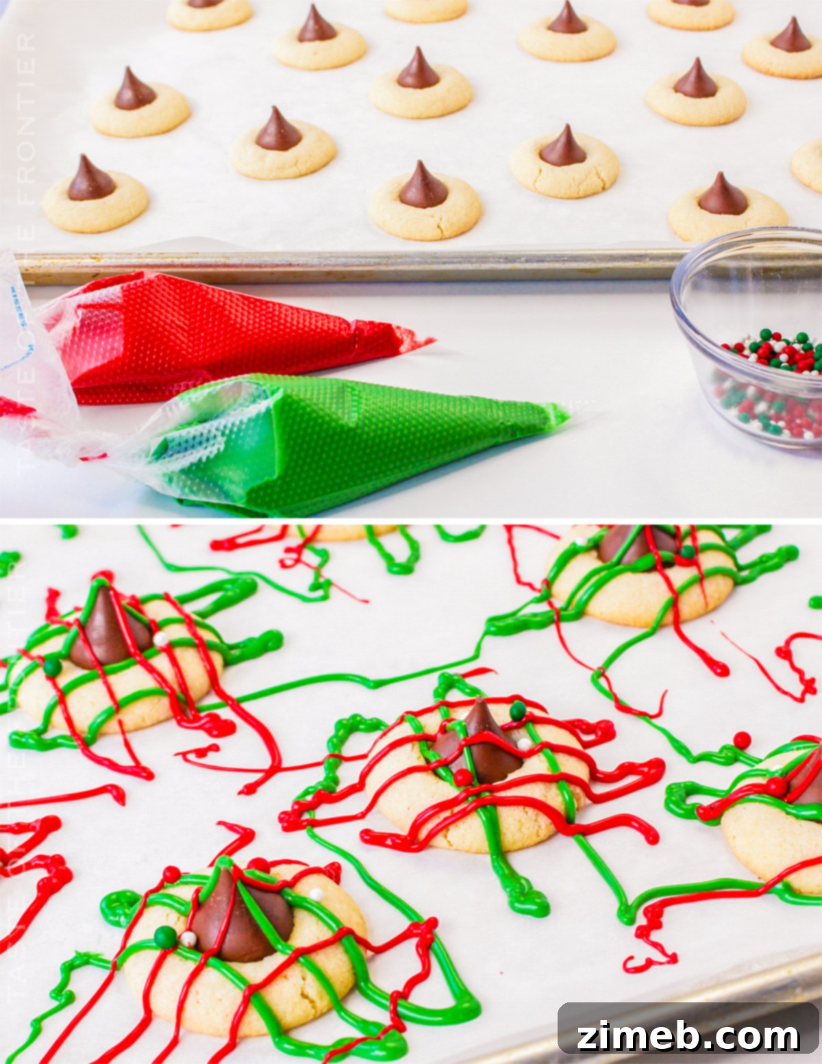 Buttery Christmas Shortbread 8 Expertly drizzling festive colored chocolate over Christmas Shortbread Cookies for a perfect finish.