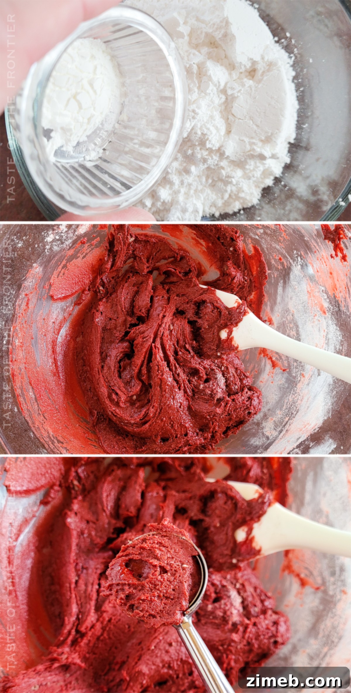 Quick-Mix Red Velvet Crinkle Cookies 6 Hand rolling red velvet cookie dough in powdered sugar