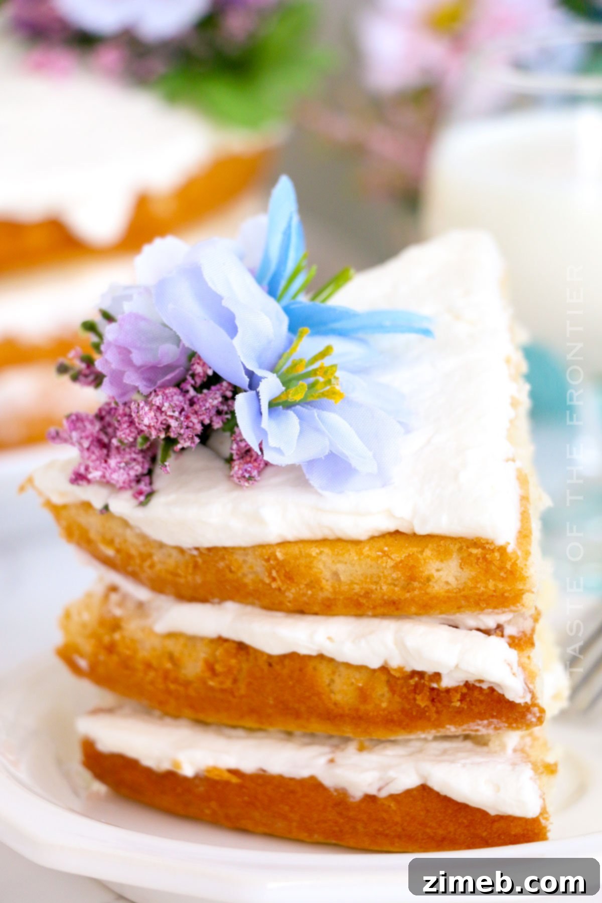 Petal Perfect Cake 3 Simple Naked White Cake layers with creamy vanilla frosting